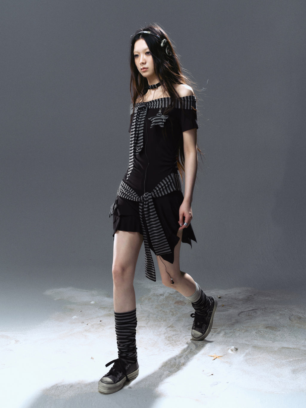 Punk Starfish Striped Tube Dress