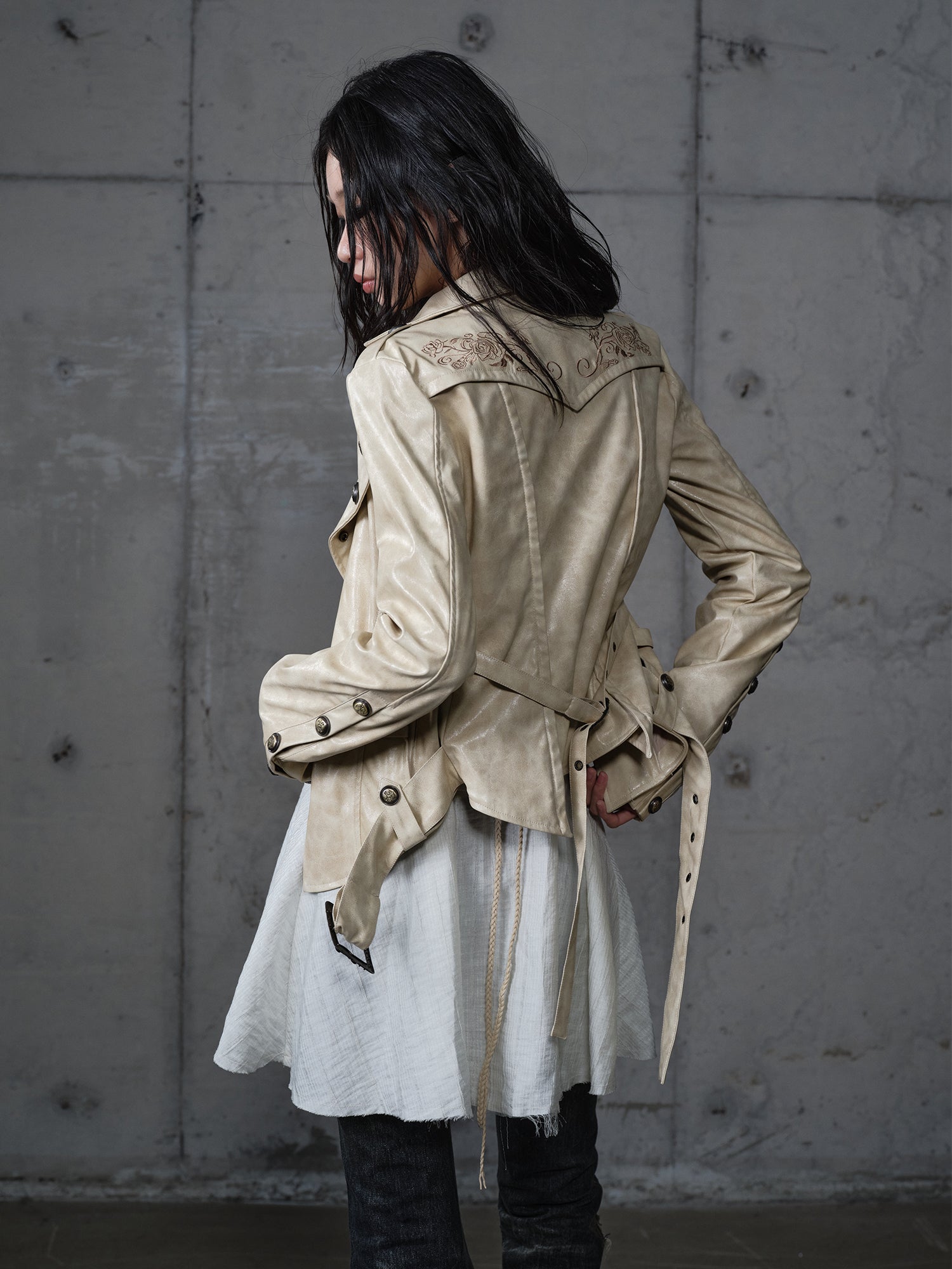 Deconstructed Fitted Leather Jacket