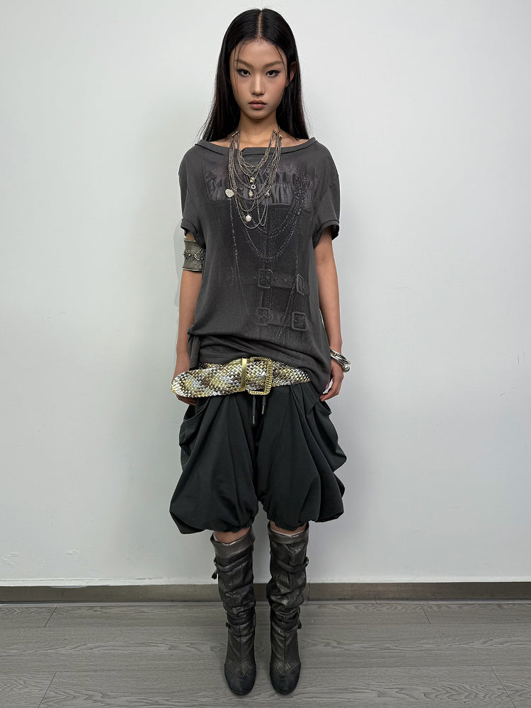 Pirate-Style Sweatshirt Fabric Culotte with Pockets
