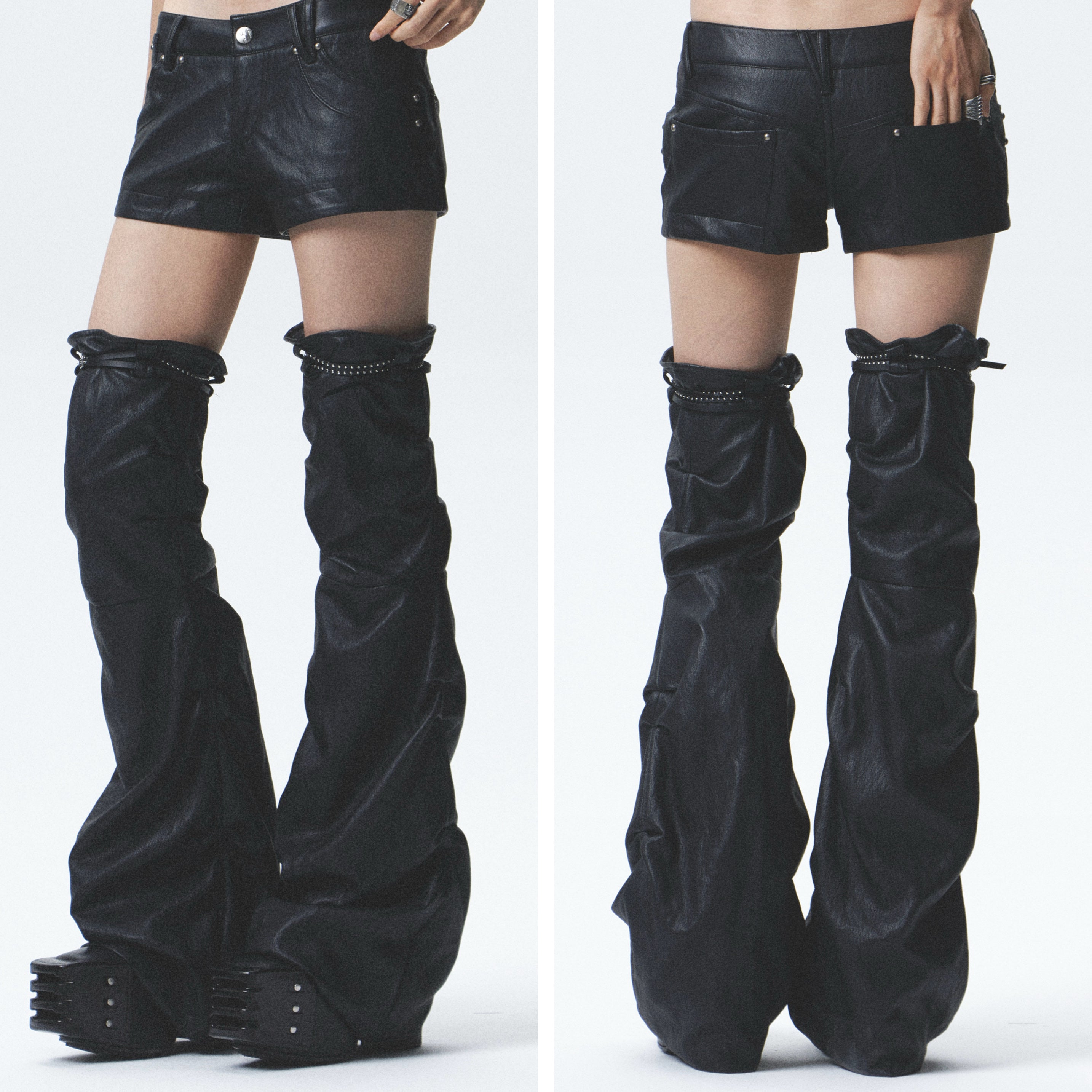 Premium Leather Shorts with Detachable Leg Warmers Set ｜Presale