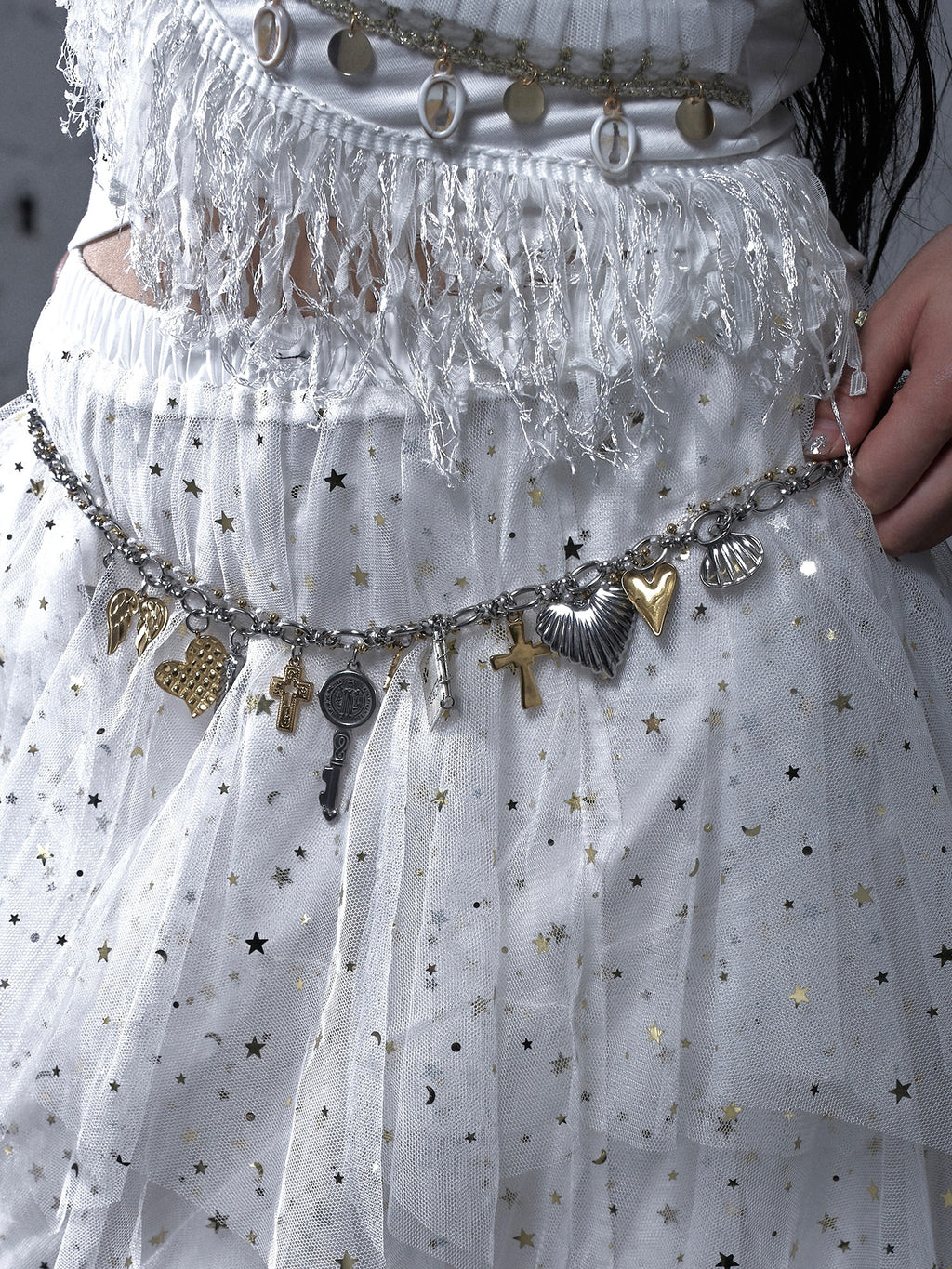 Heart Cross Rhinestone Multi-Layer Necklace/Waist Chain