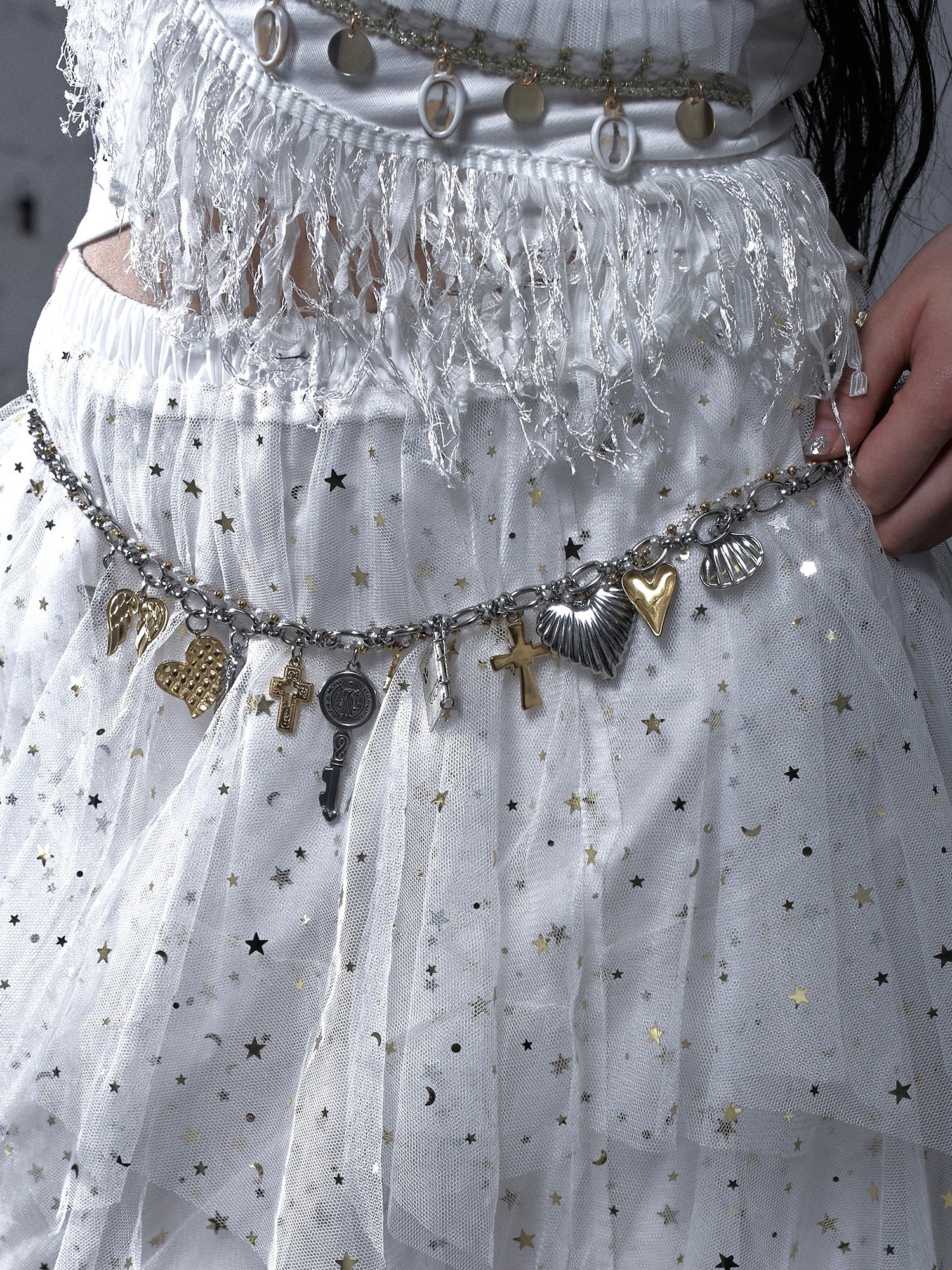 Heart Cross Rhinestone Multi-Layer Necklace/Waist Chain