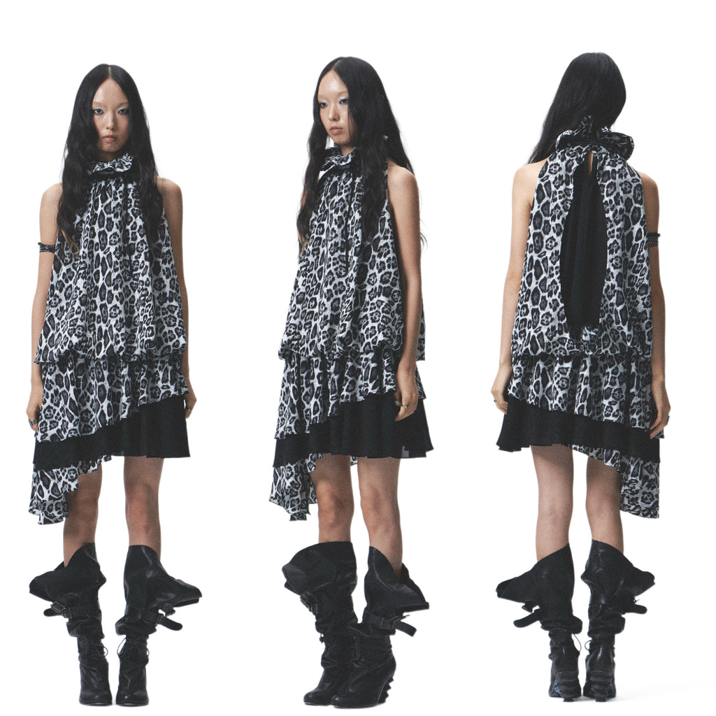 Leopard Print Asymmetrical Ruffle Dress (Incl. Belt)