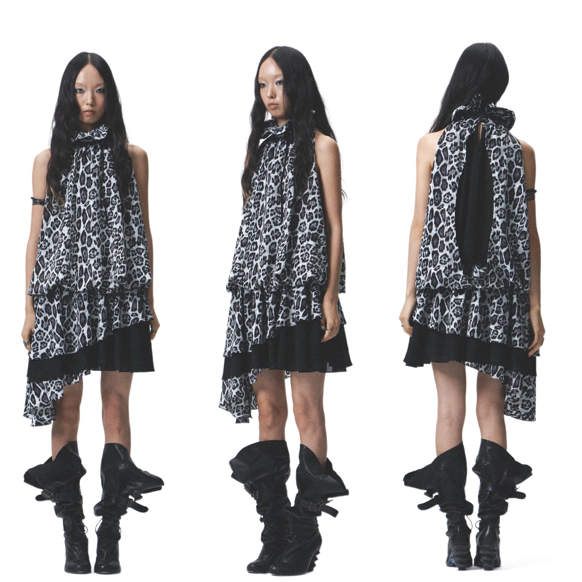 Leopard Print Asymmetrical Ruffle Dress (Incl. Belt)