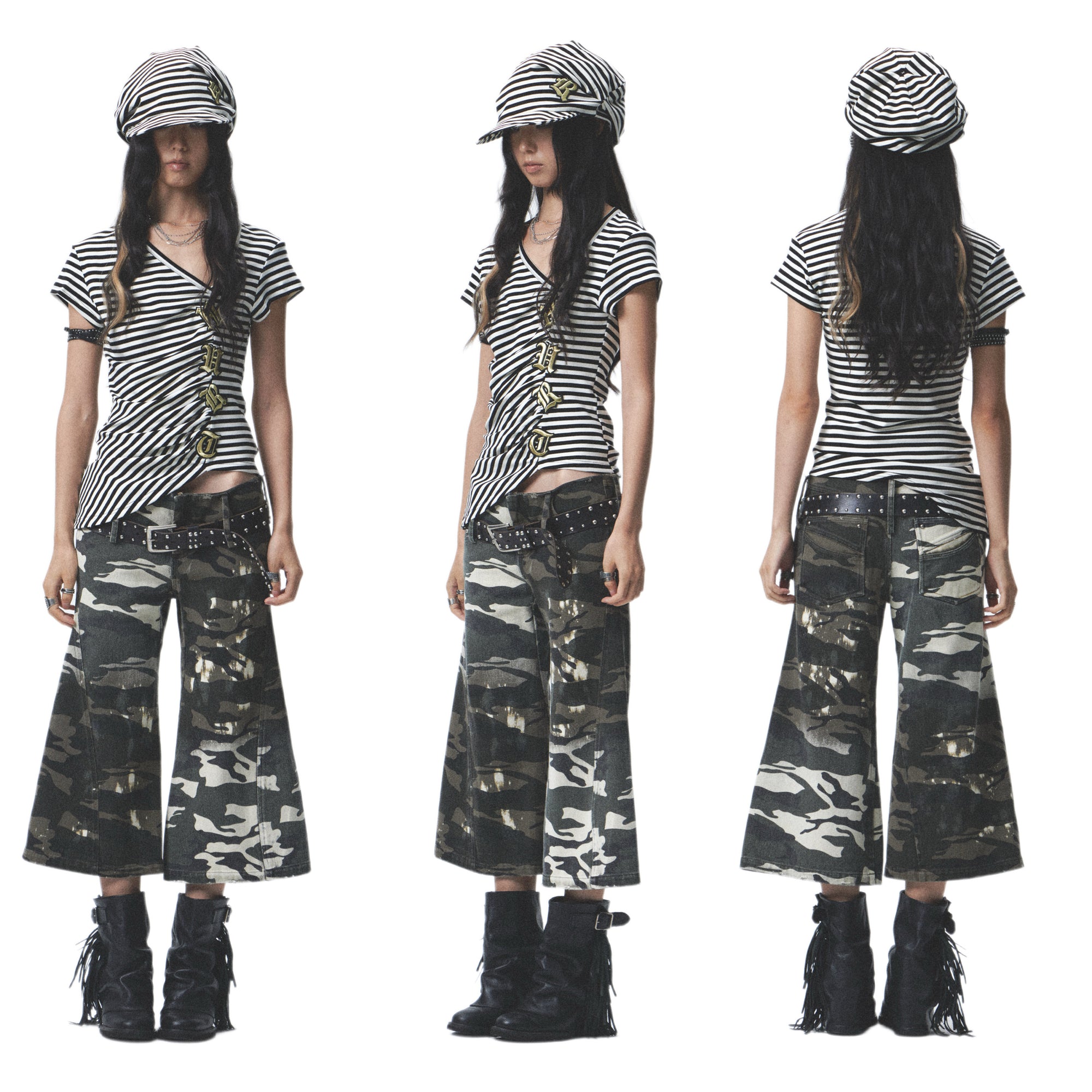 Striped Asymmetrical Embroidered Tee