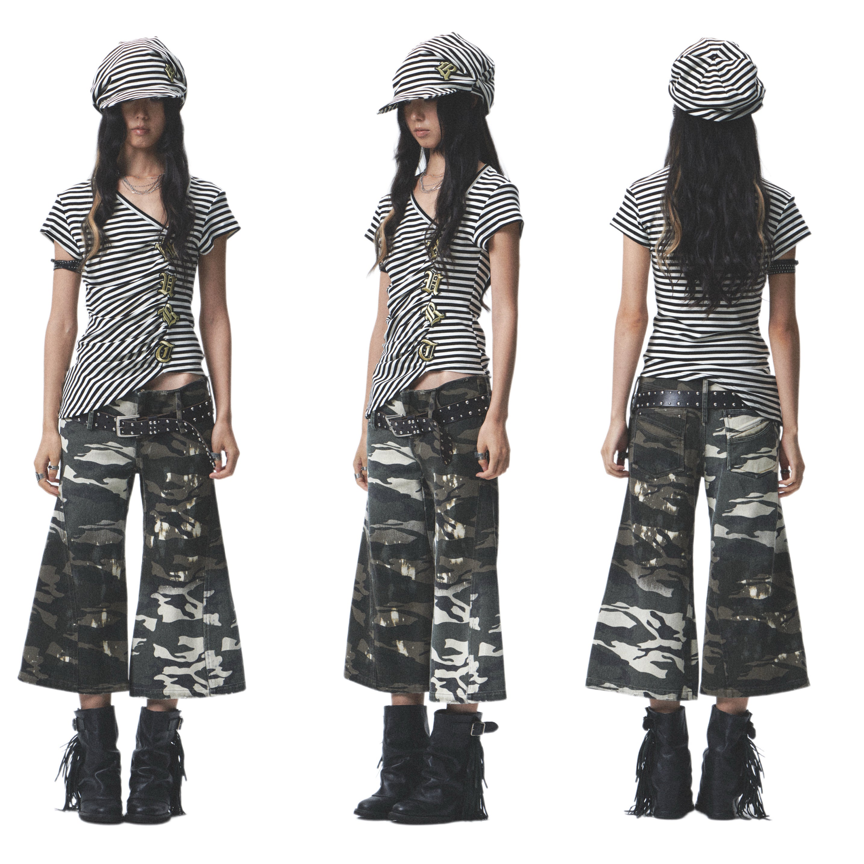 Striped Asymmetrical Embroidered Tee