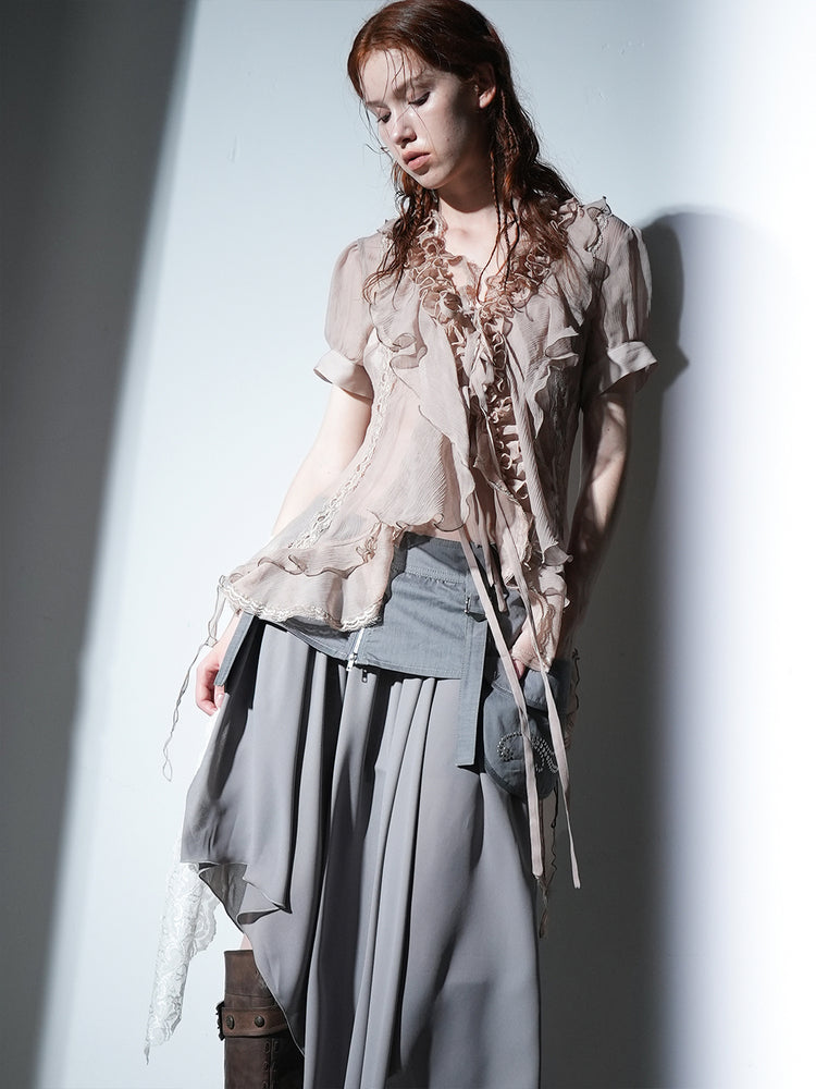 Textured Chiffon Shirt with Asymmetrical Hem