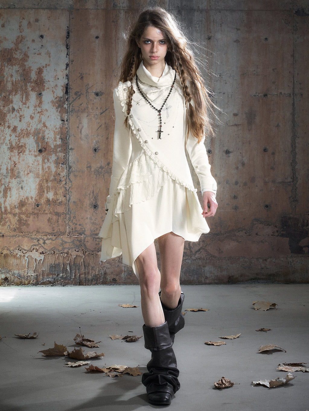 Asymmetric Print Diagonal Placket Dress