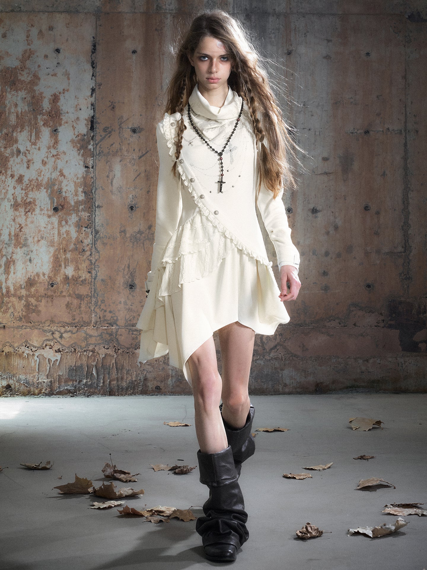 Asymmetric Print Diagonal Placket Dress