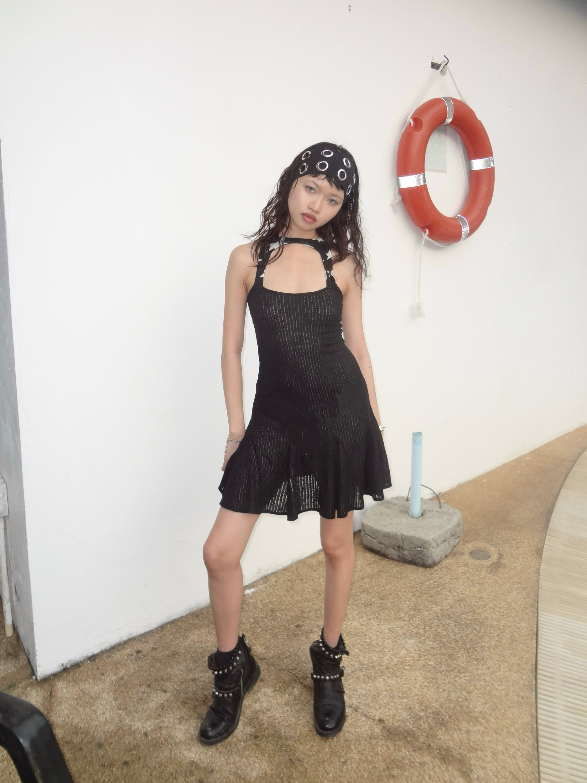 Punk Star Striped Slip Dress with Leggings