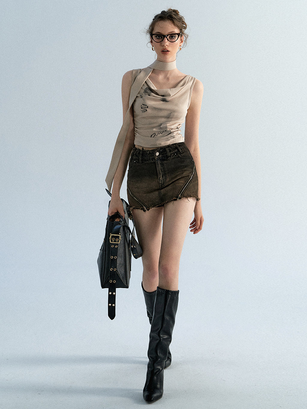 Pleated Swing Neck T-Shirt