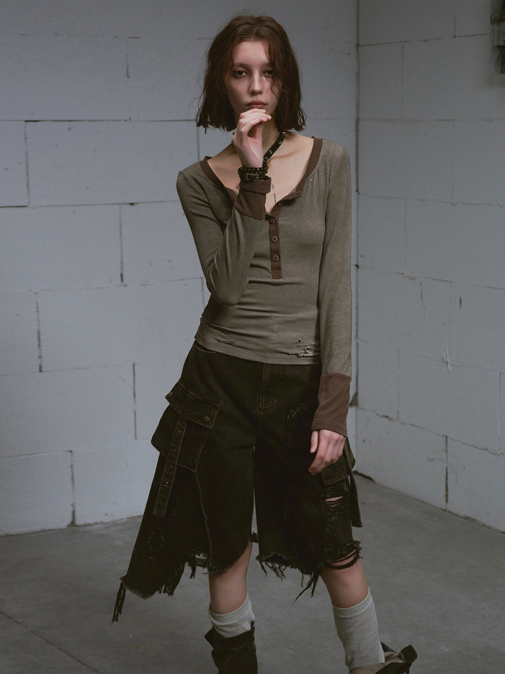 Distressed Grunge Baggy Denim Capris