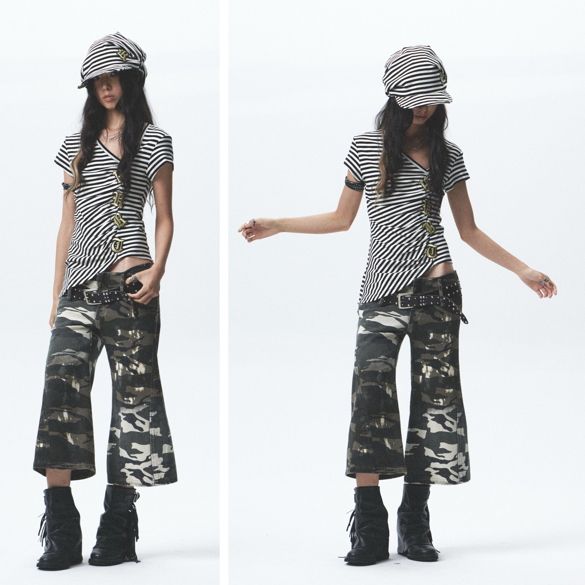 Striped Asymmetrical Embroidered Tee