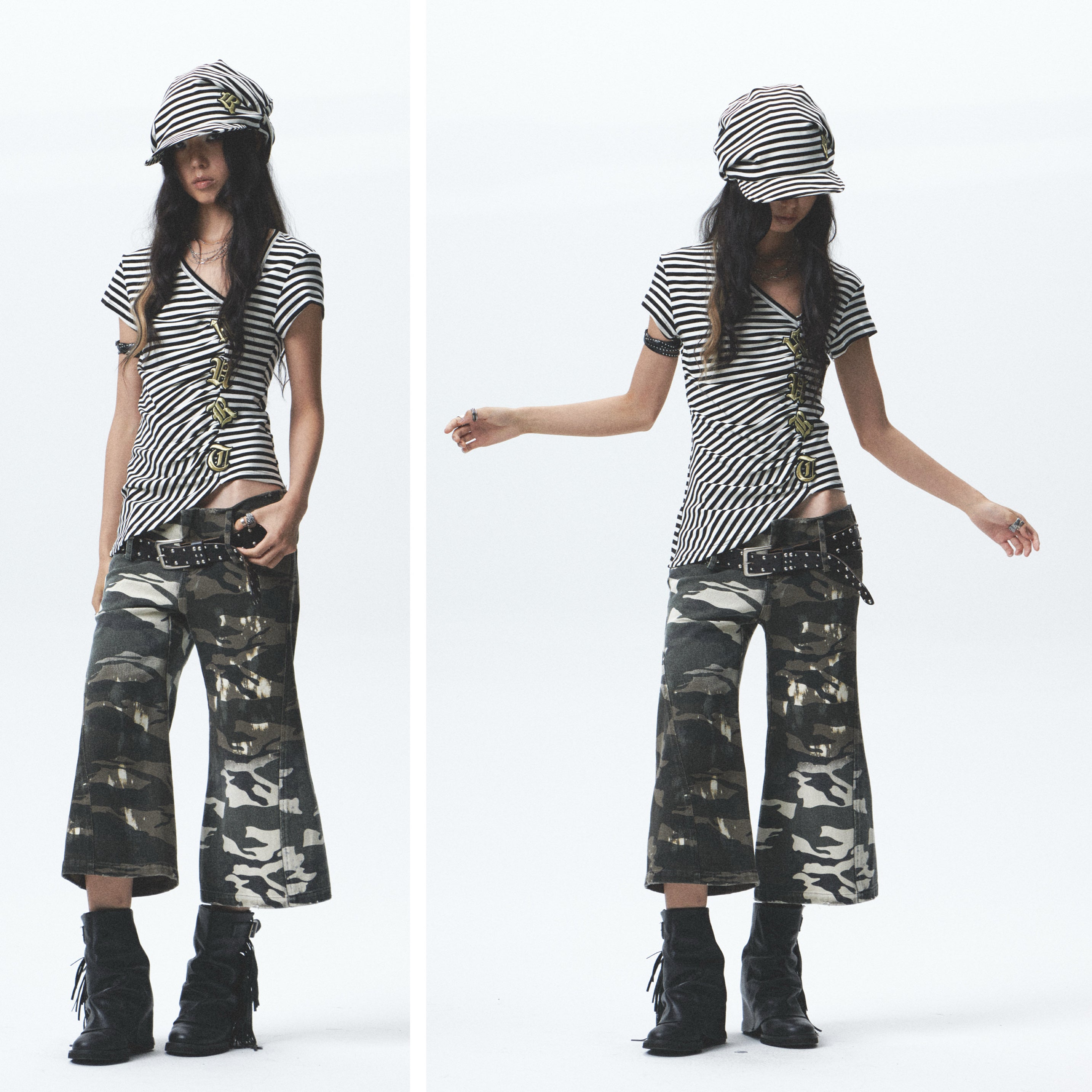 Striped Asymmetrical Embroidered Tee