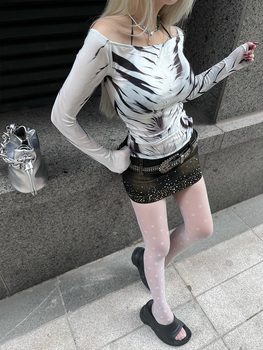 Mesh Boatneck Long Sleeve Top