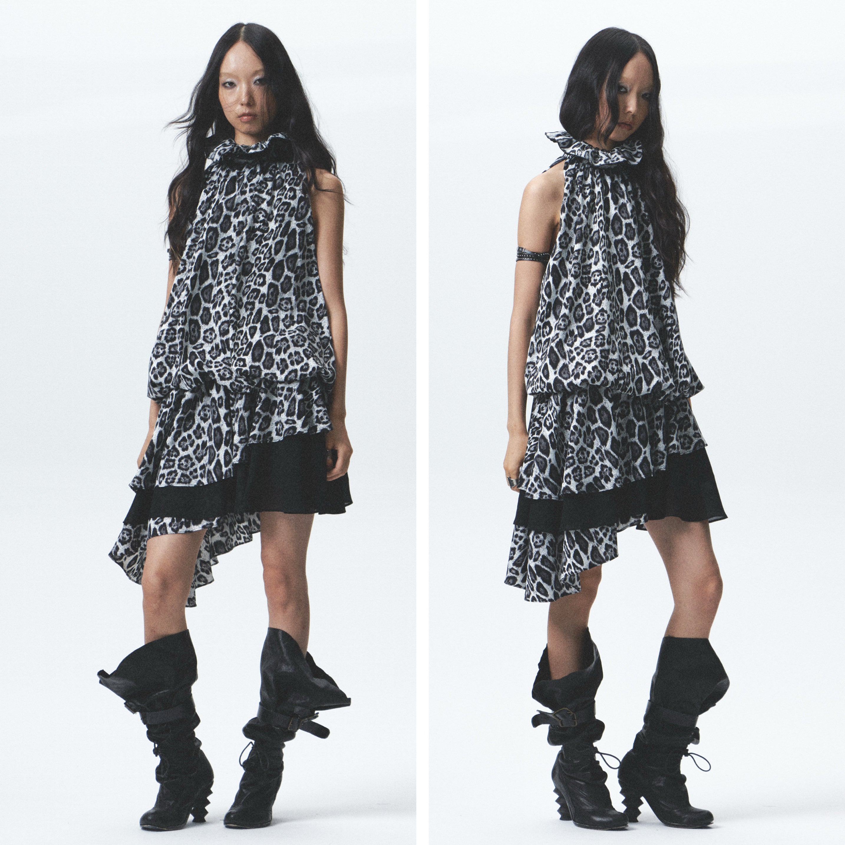 Leopard Print Asymmetrical Ruffle Dress (Incl. Belt)