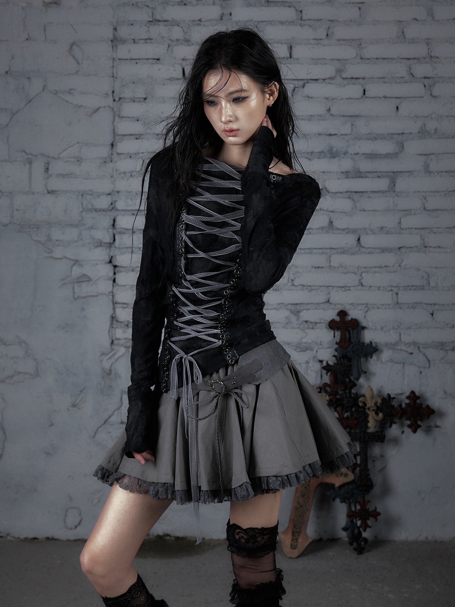 Strapless Tie-Front Two-Way Long Sleeve Tee