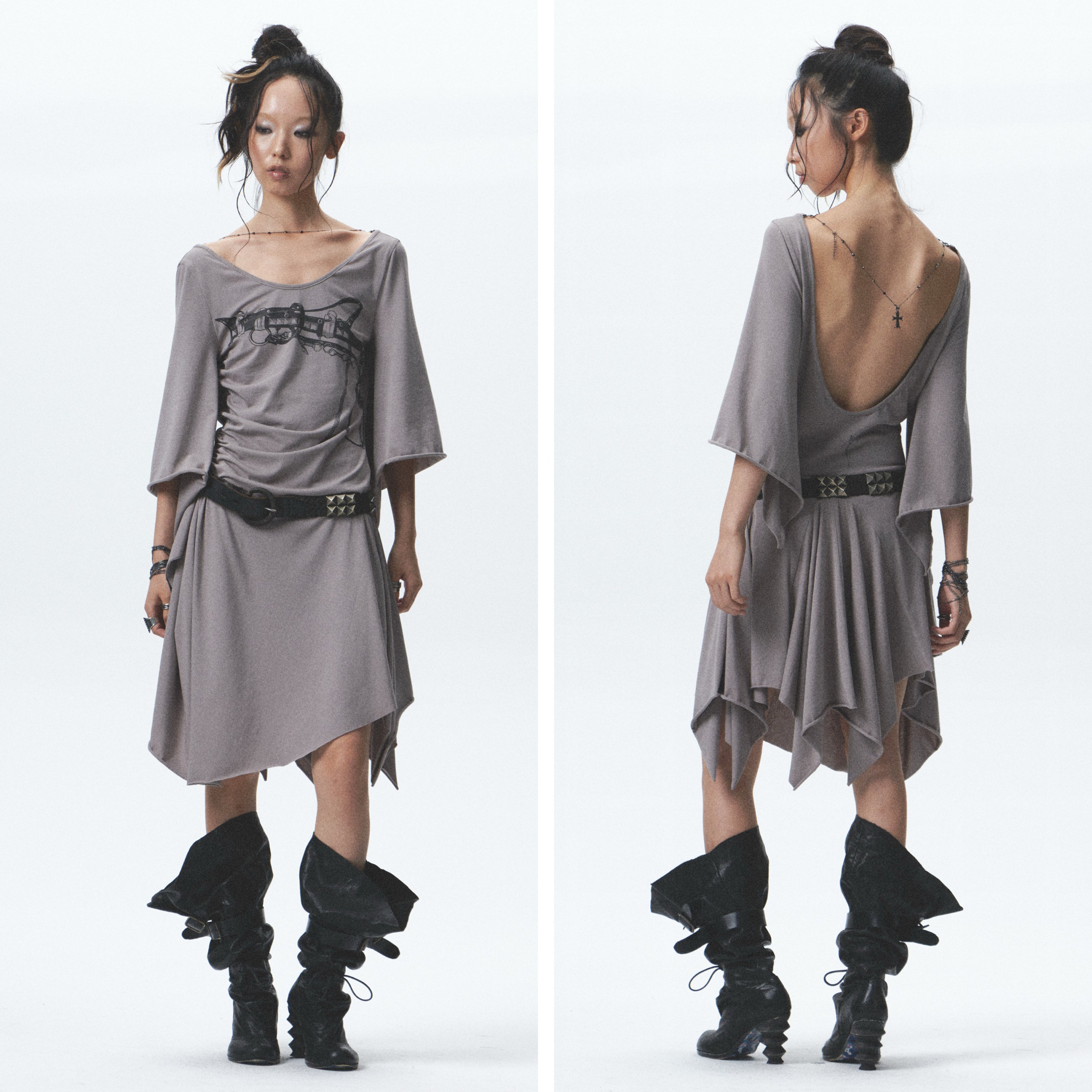 Raw-Edge Asymmetrical Pleated Dress ｜Presale