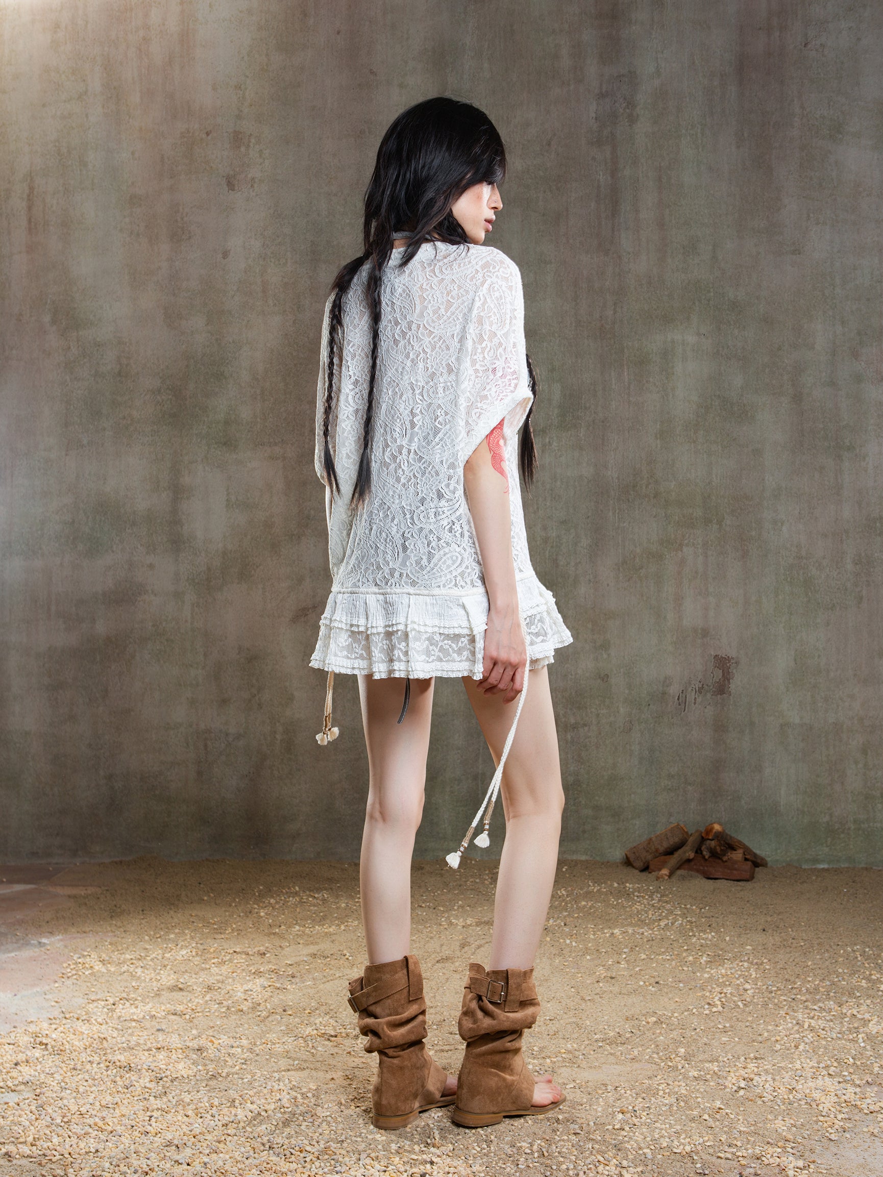 Oversized Lace Overlay Longline T-Shirt
