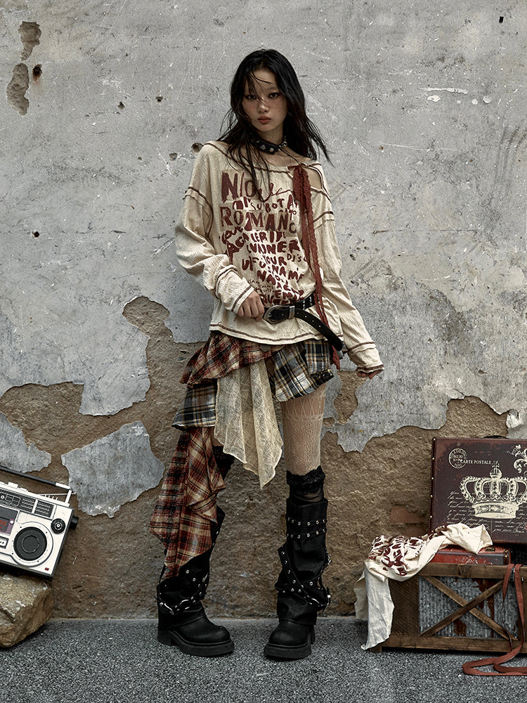 Patchwork Plaid Asymmetrical Skirt