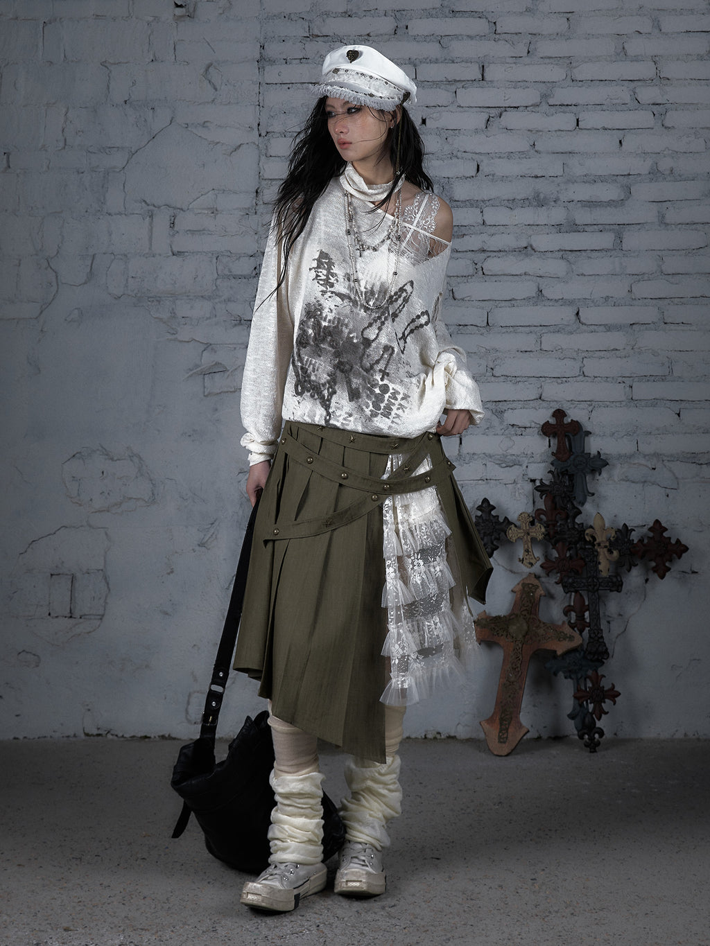 Distressed Off-Shoulder Loose Knit Sunshirt