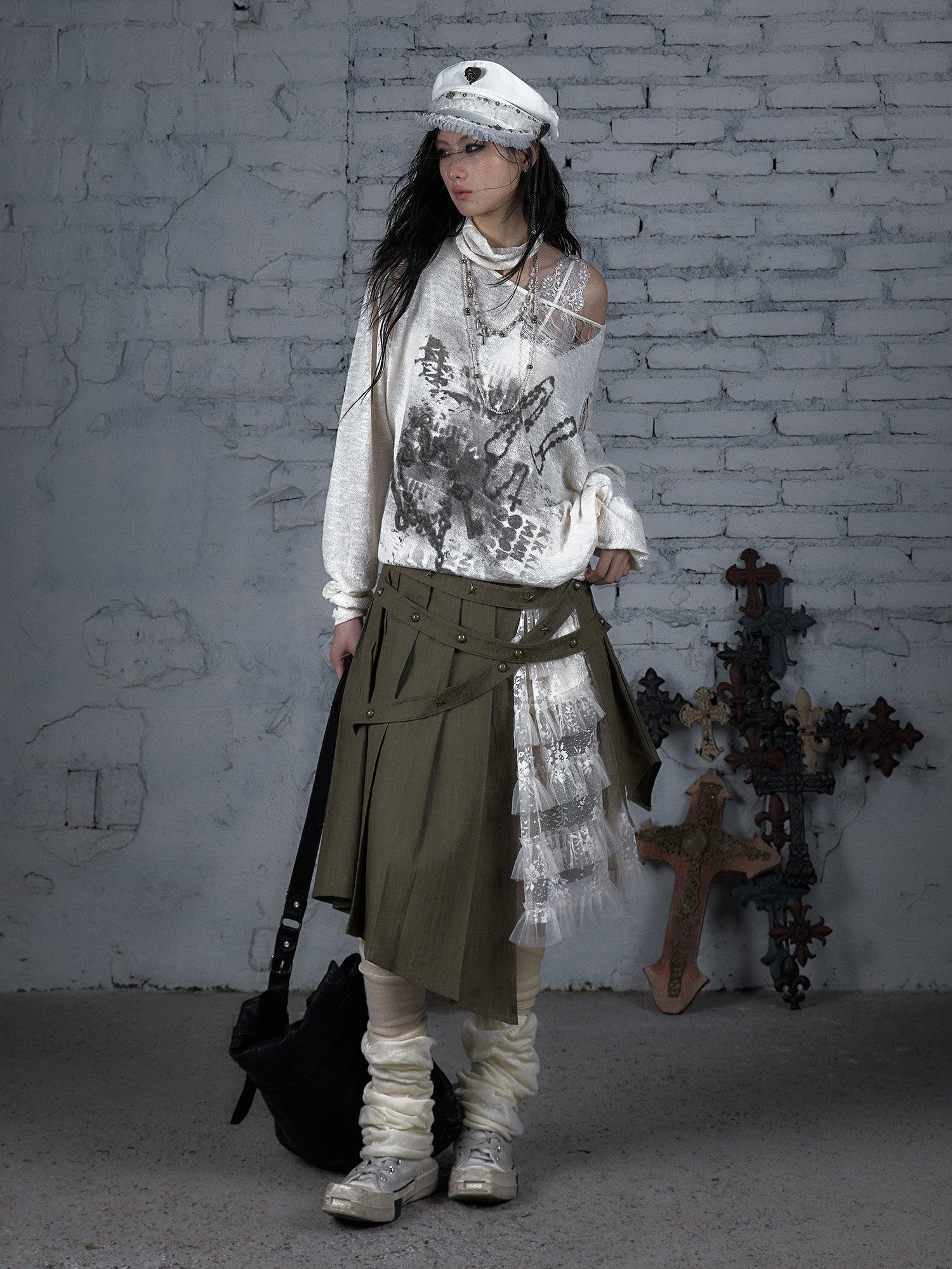 Distressed Off-Shoulder Loose Knit Sunshirt