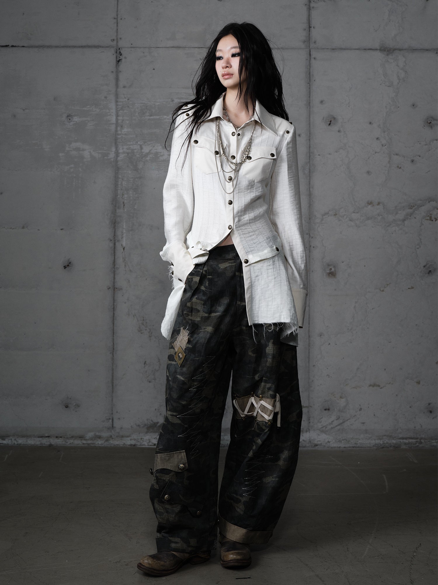 Detachable Leather Panel Long Shirt