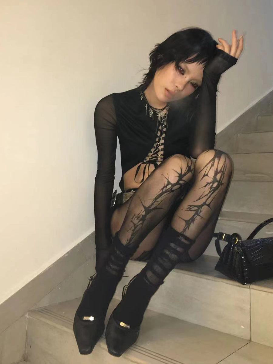 Thorn Print Sheer Tights