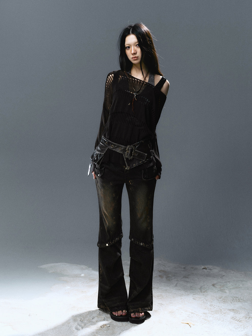 Oversize Linen Knit Cardigan with Distressed Holes