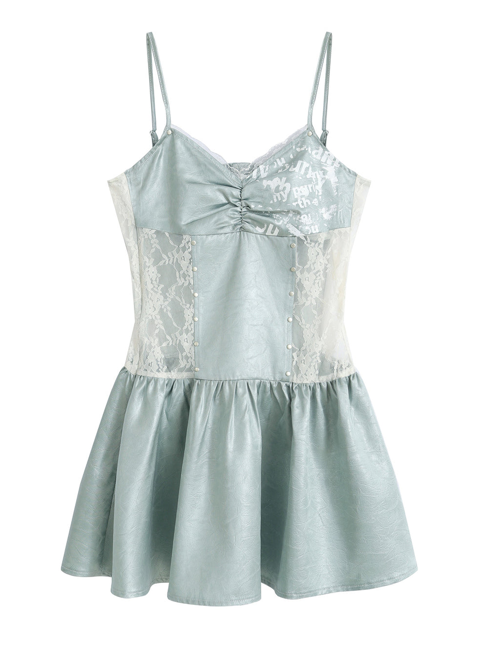 Mint Blue Satin Graffiti Slip Dress