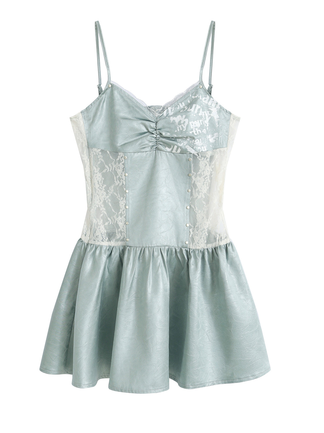Mint Blue Satin Graffiti Slip Dress