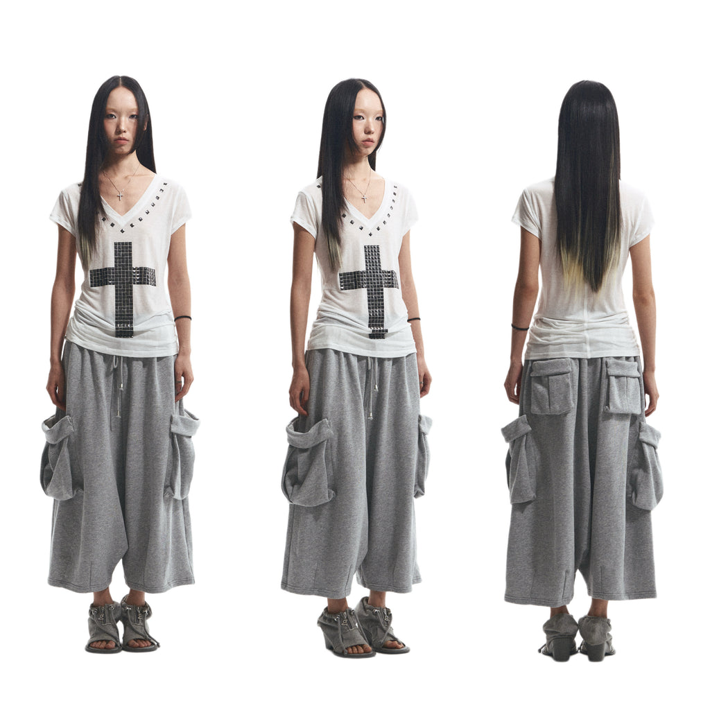 Loose Comfortable Cross Rhinestone T-Shirt