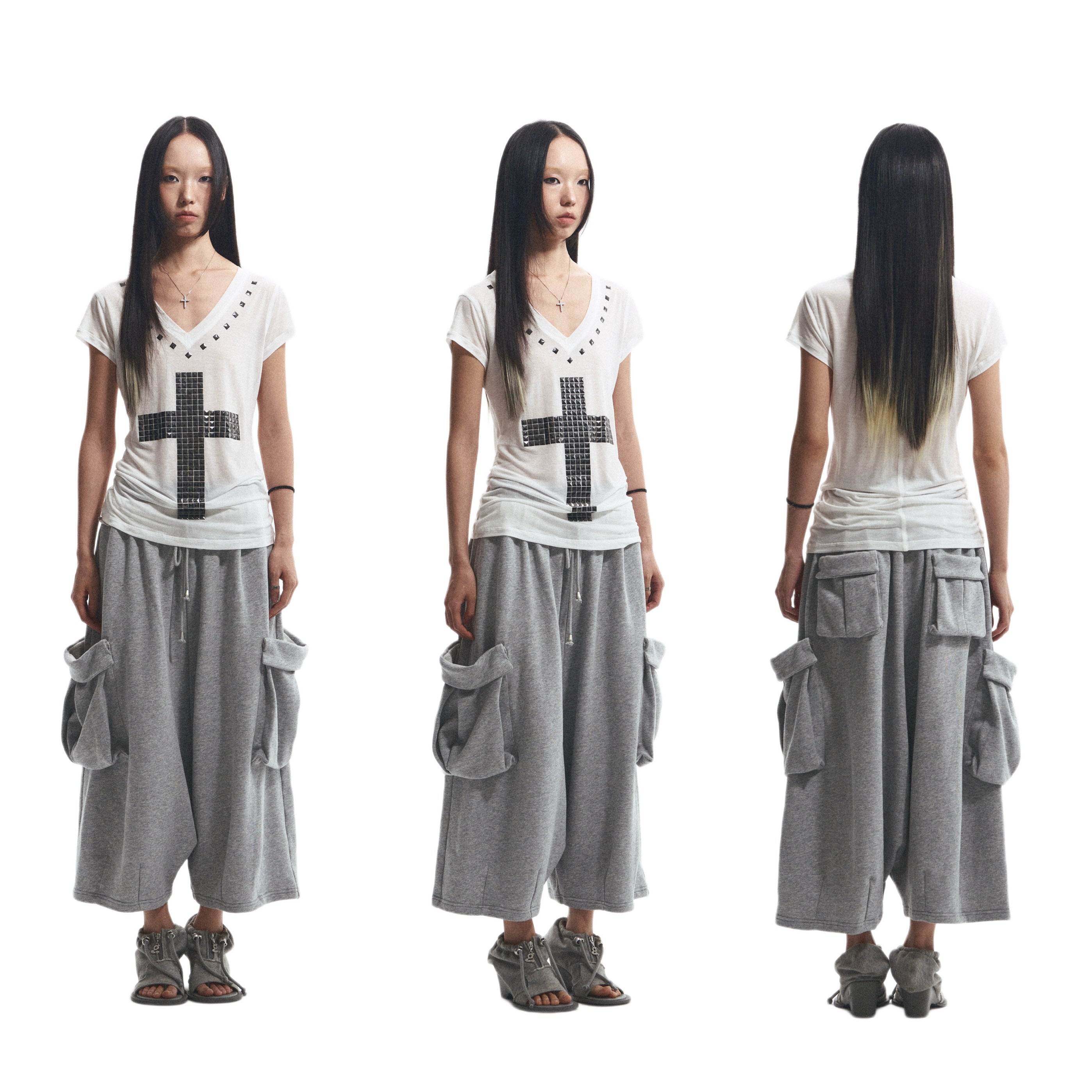 Loose Comfortable Cross Rhinestone T-Shirt