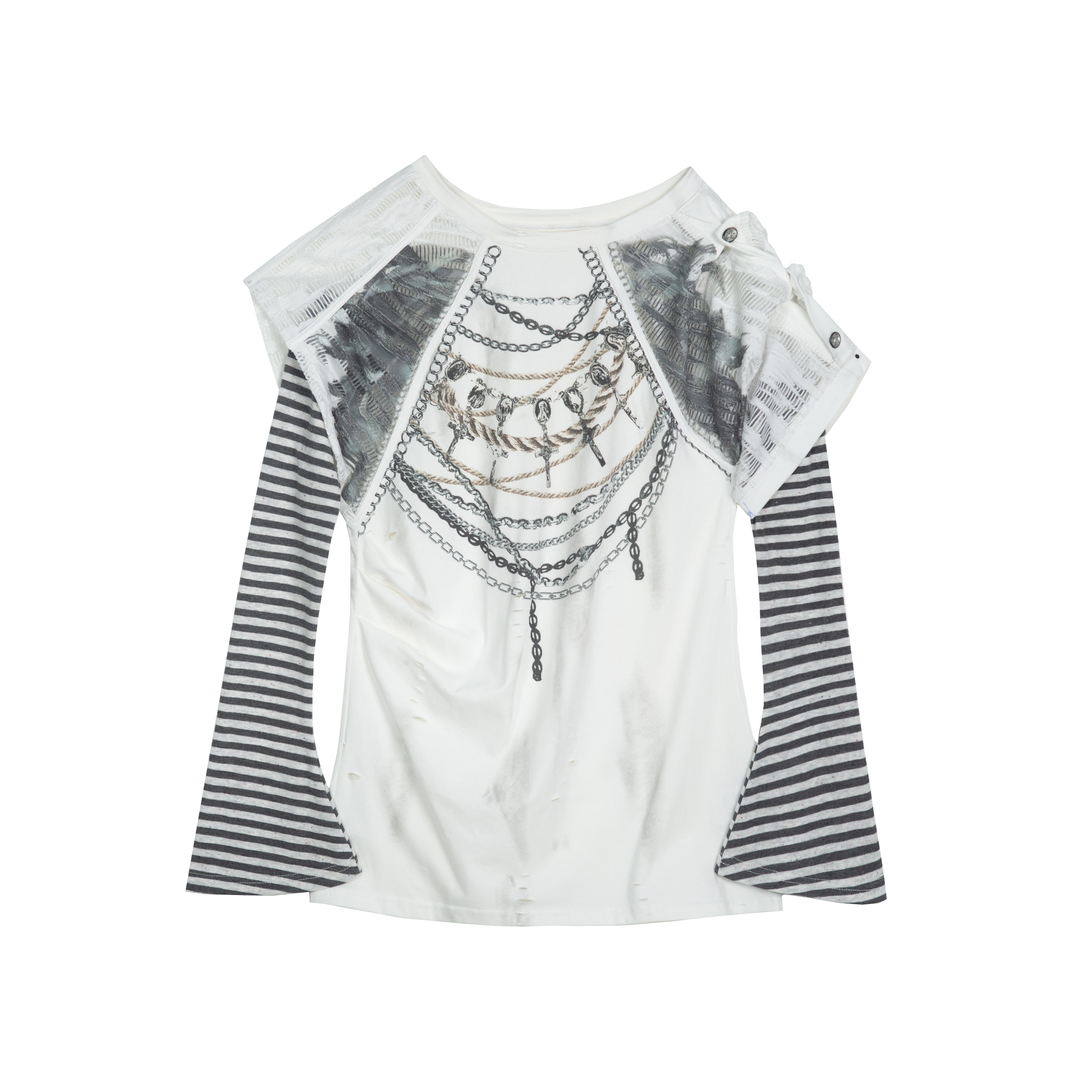 Chain Print Asymmetric T-shirt with Detachable Sleeves