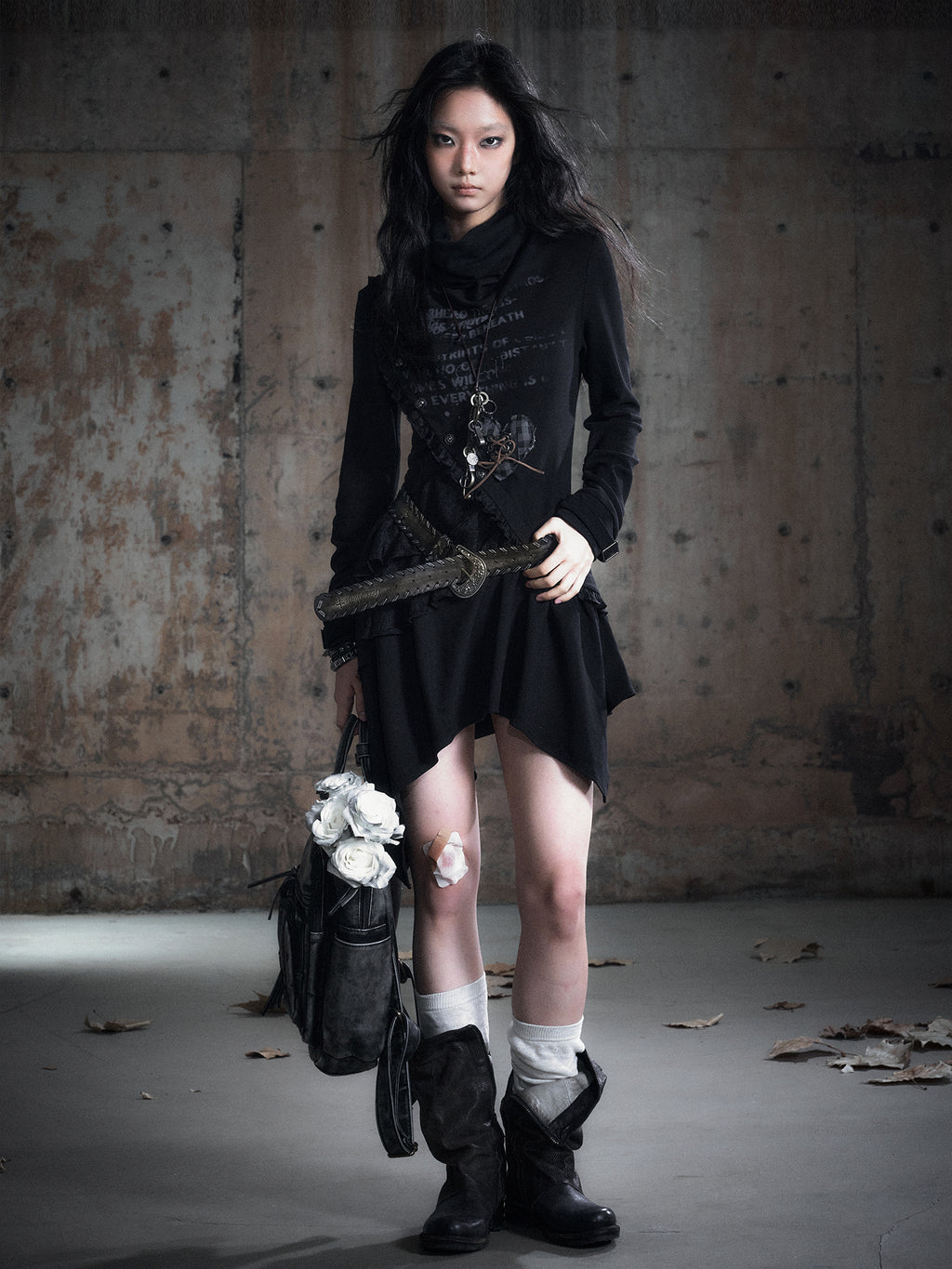 Asymmetric Print Diagonal Placket Dress