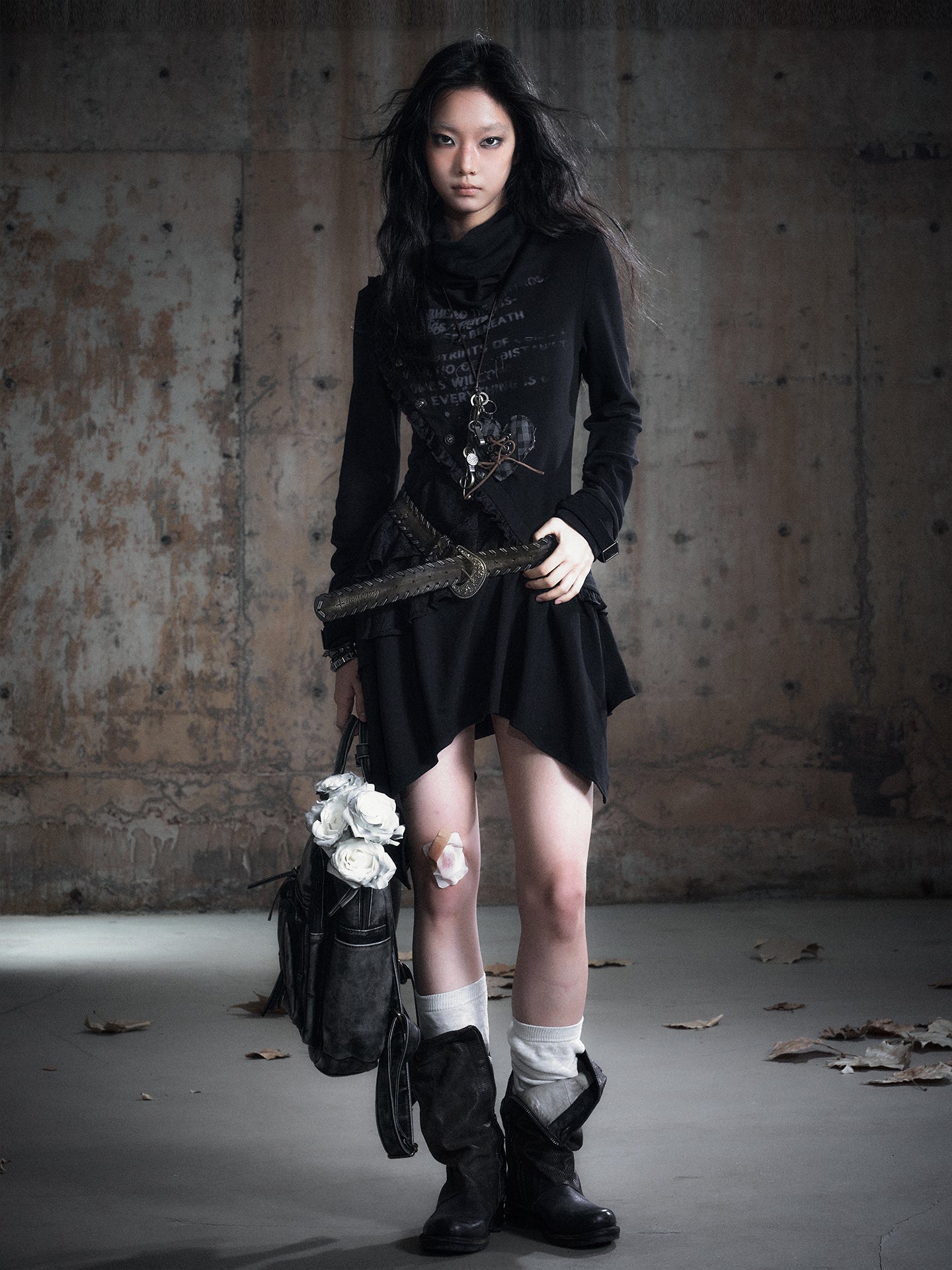 Asymmetric Print Diagonal Placket Dress