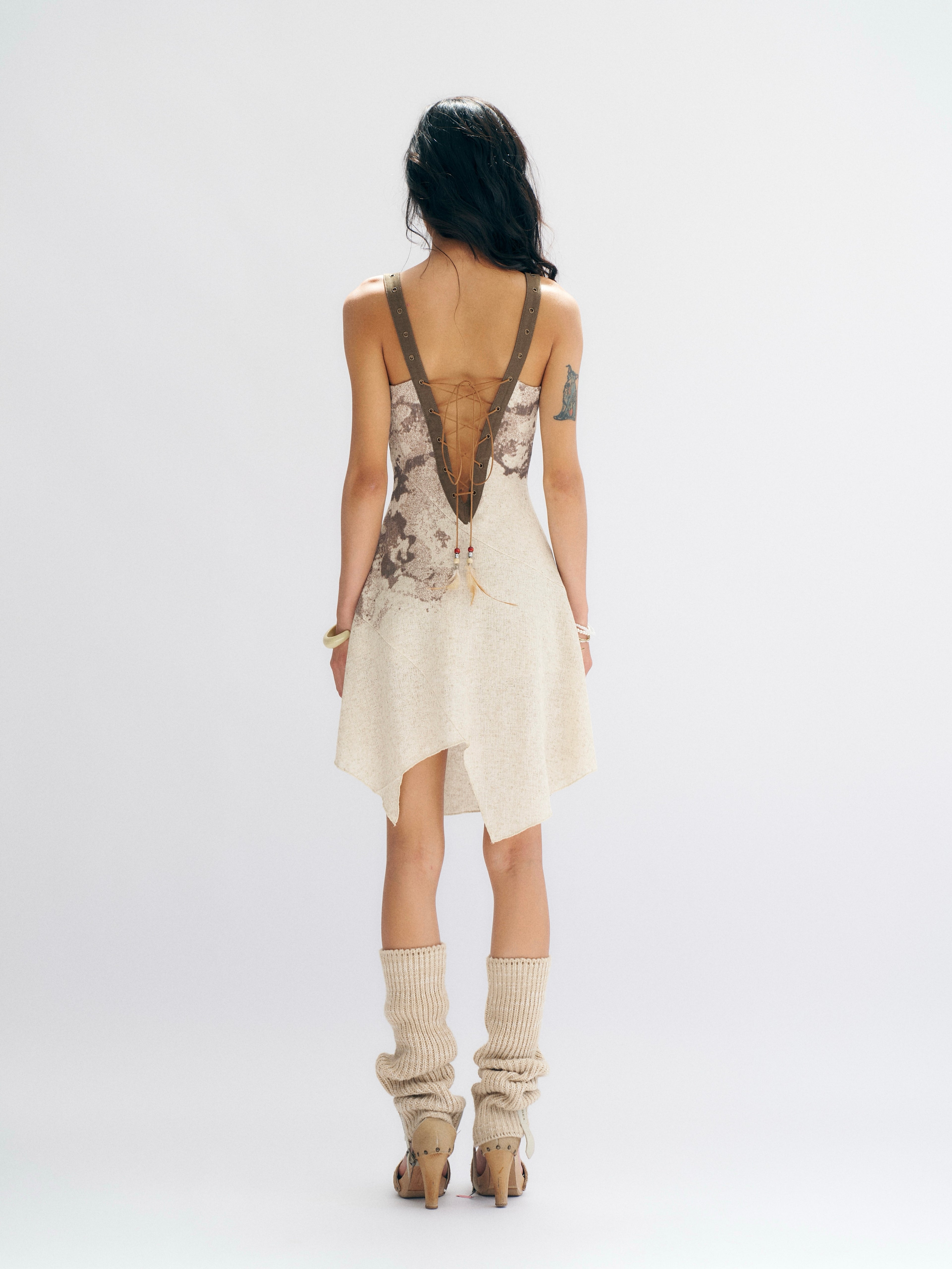Beige Linen Tie-Waist Dress