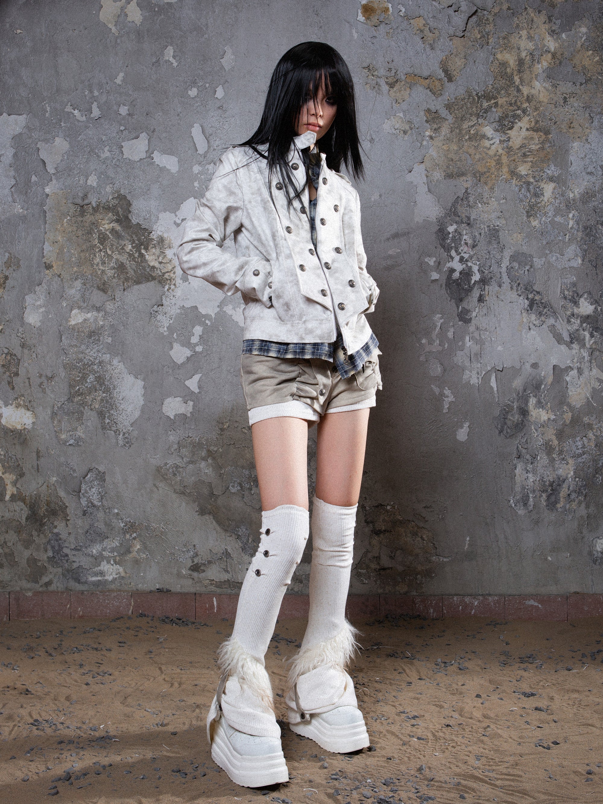 Color-Block Low-Rise Hot Shorts&Leg Warmers