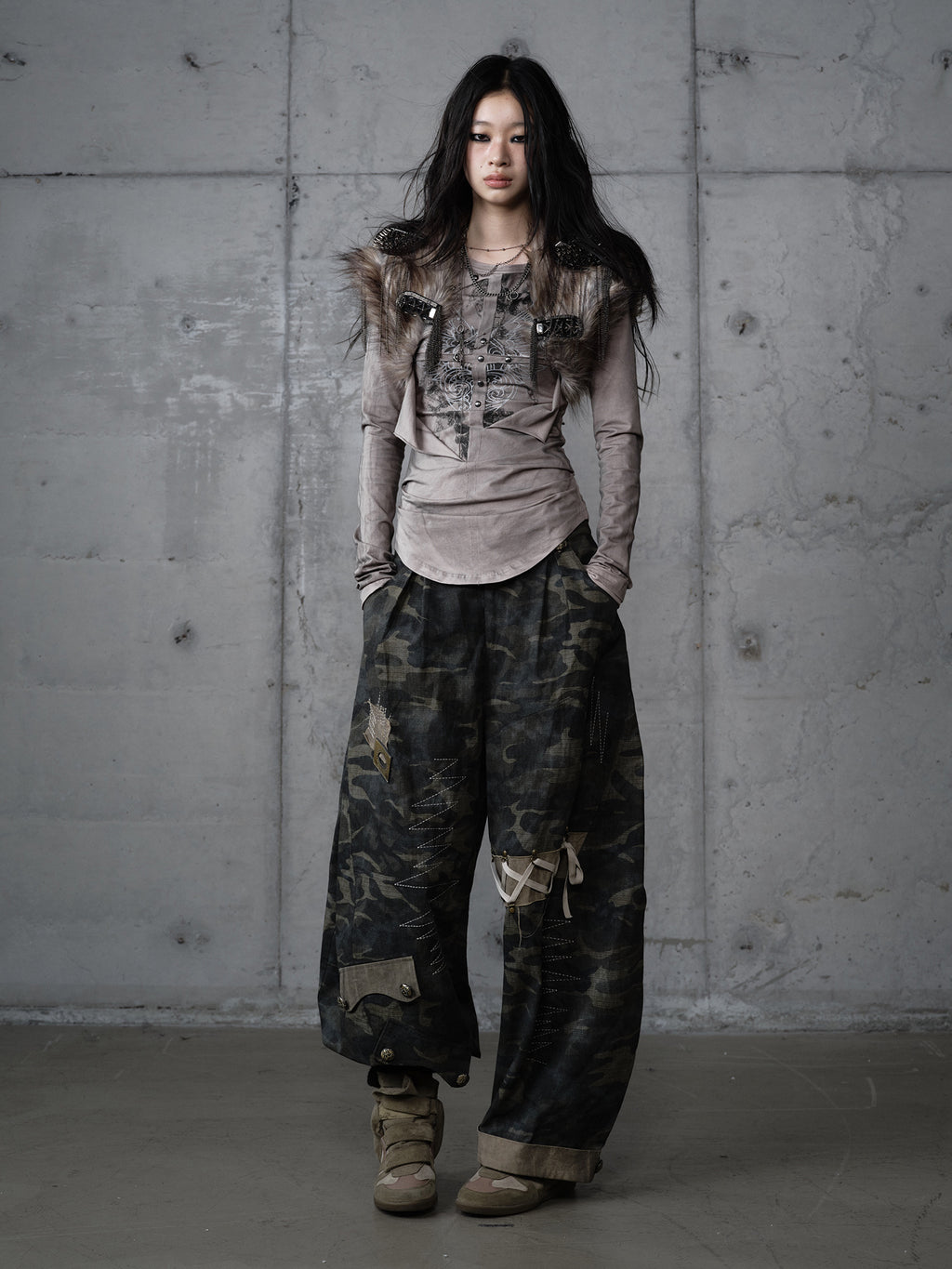 Airbrushed Cross Deconstructed Print Long Sleeve Tee