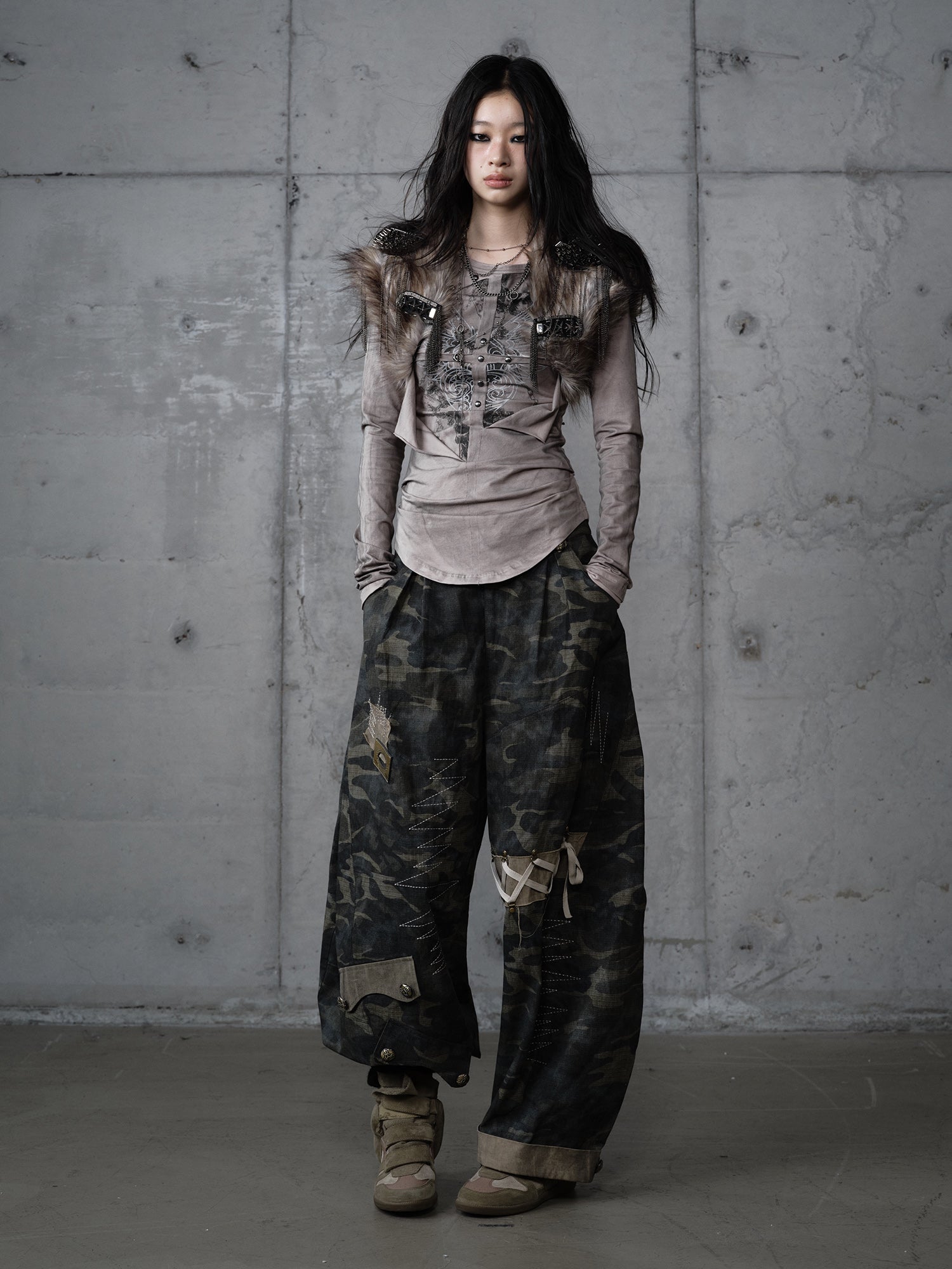 Airbrushed Cross Deconstructed Print Long Sleeve Tee