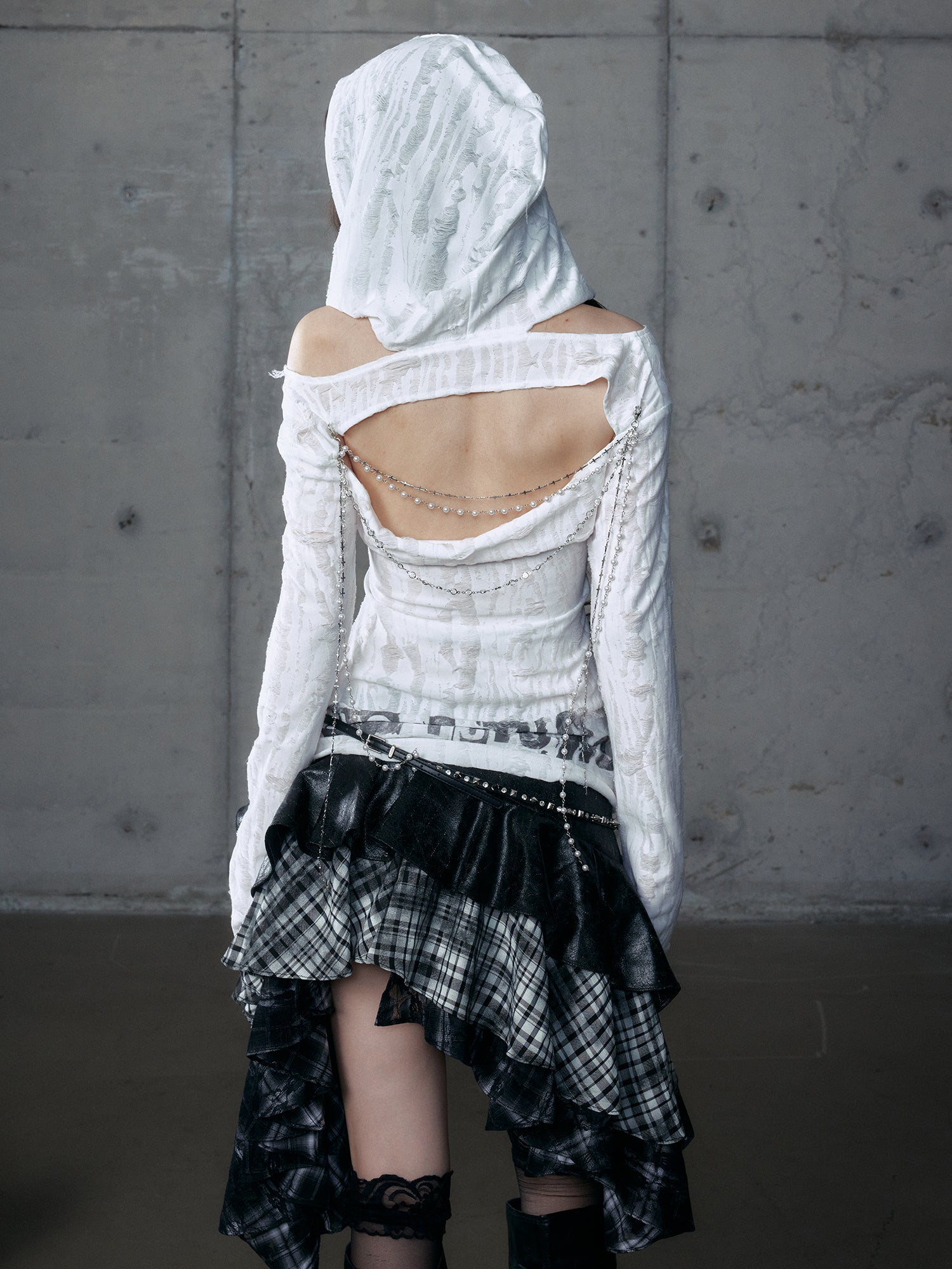 Backless Hooded Long Sleeve Tee