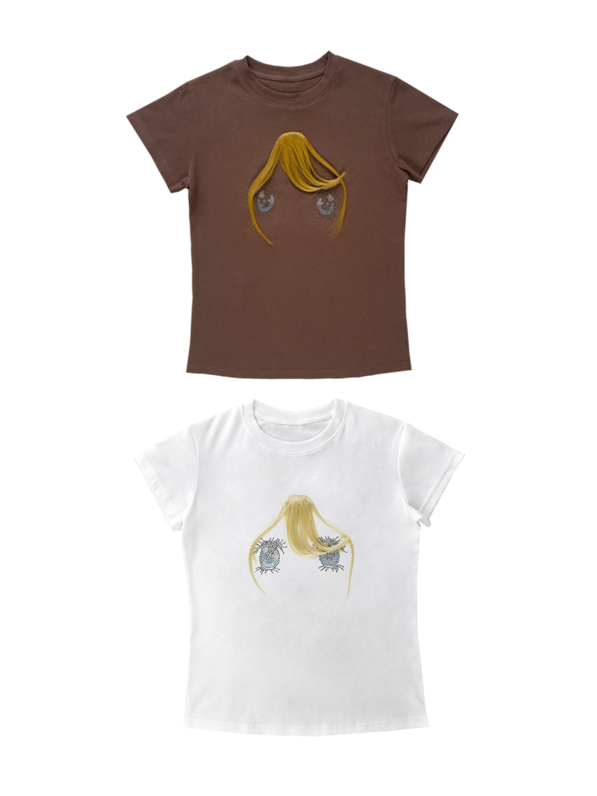 Big Eye Rhinestone Bangs Wig Tee