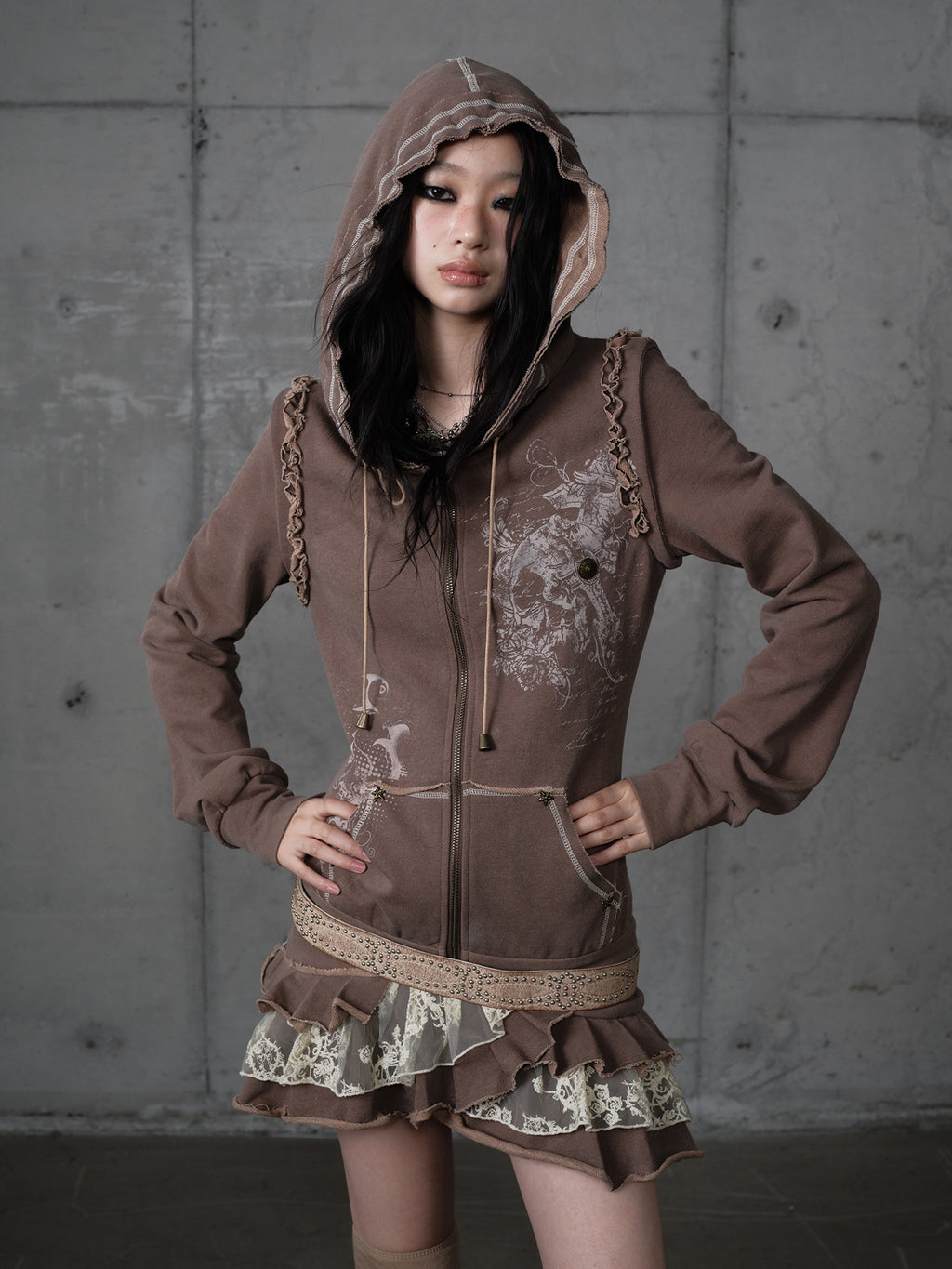 Y2K Print Detachable Hooded Sweatshirt Dress