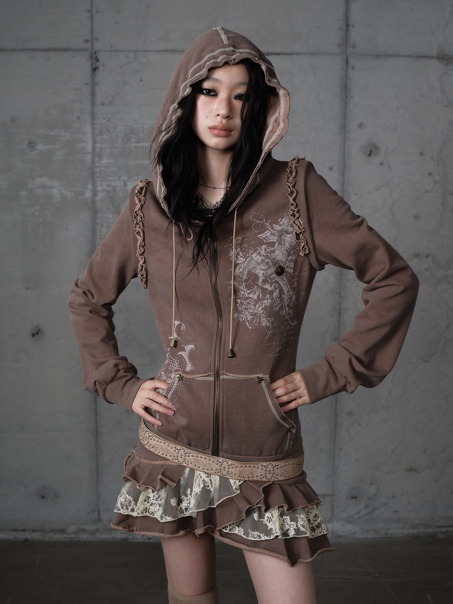 Y2K Print Detachable Hooded Sweatshirt Dress