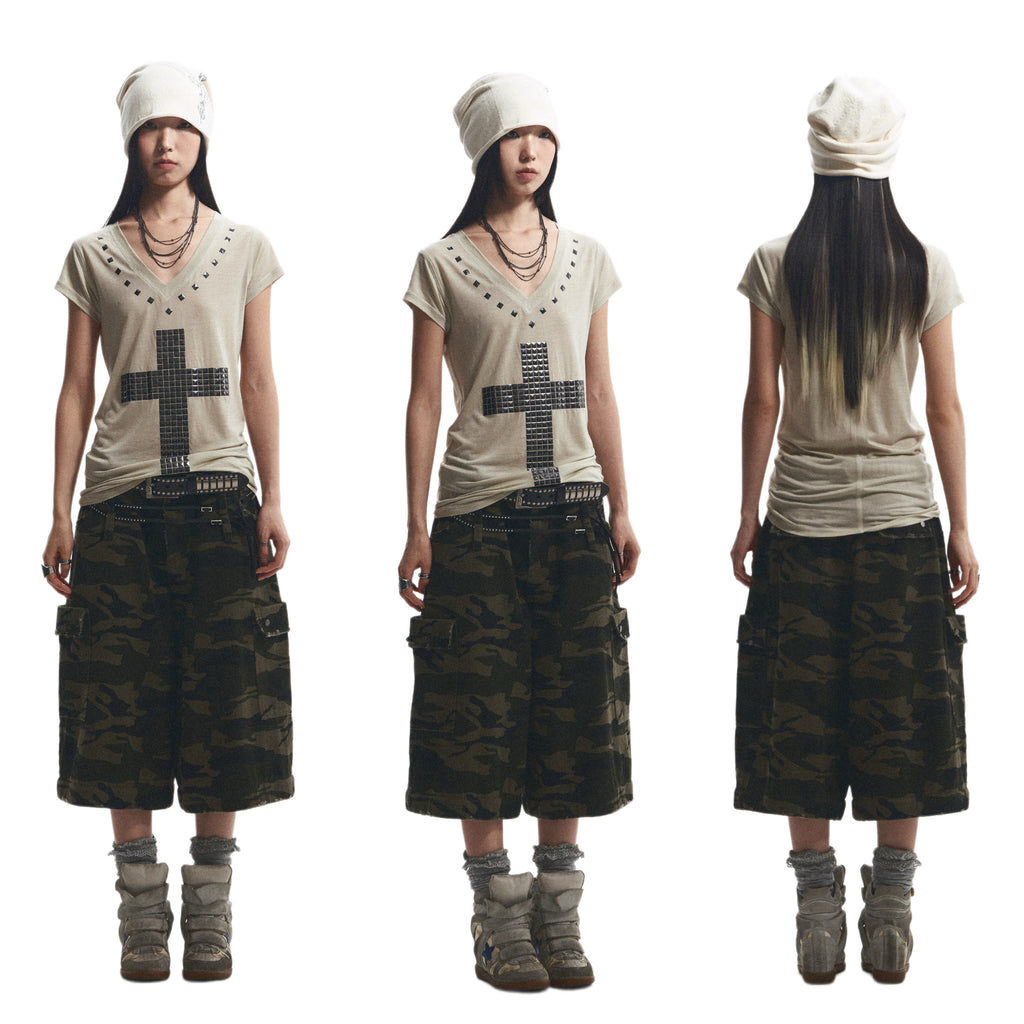 Loose Comfortable Cross Rhinestone T-Shirt