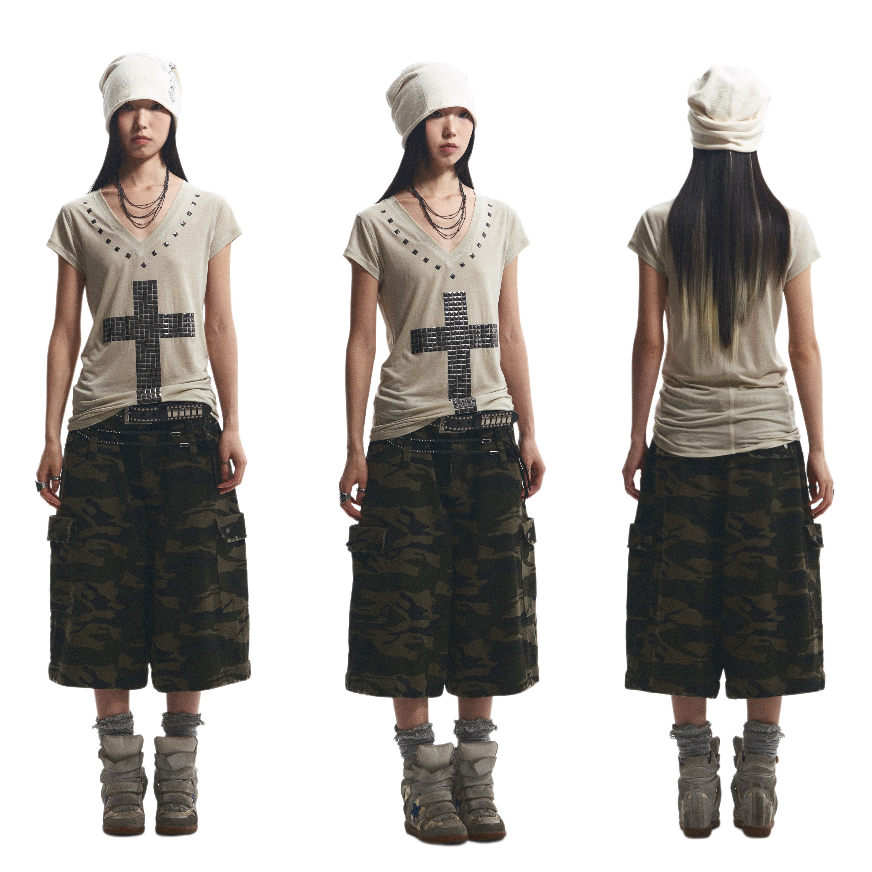 Loose Comfortable Cross Rhinestone T-Shirt