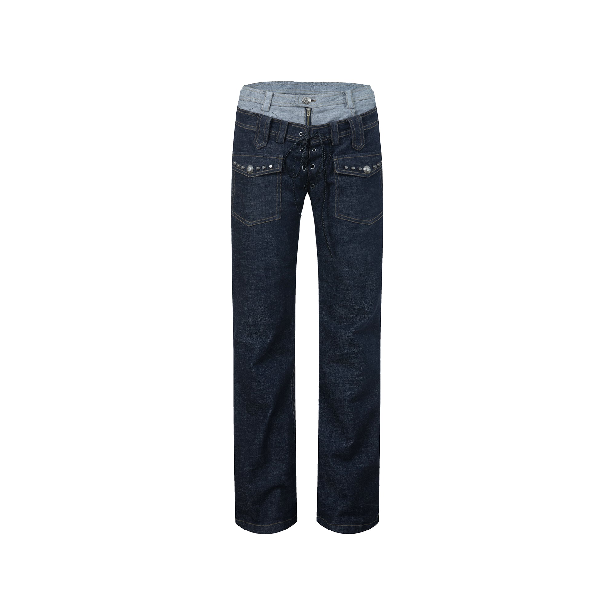 Double-Waist Straight Leg Raw Denim Jeans