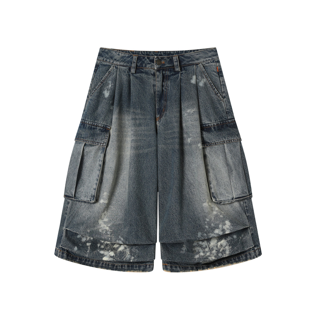 Distressed White Washed Utility Capri Jeans