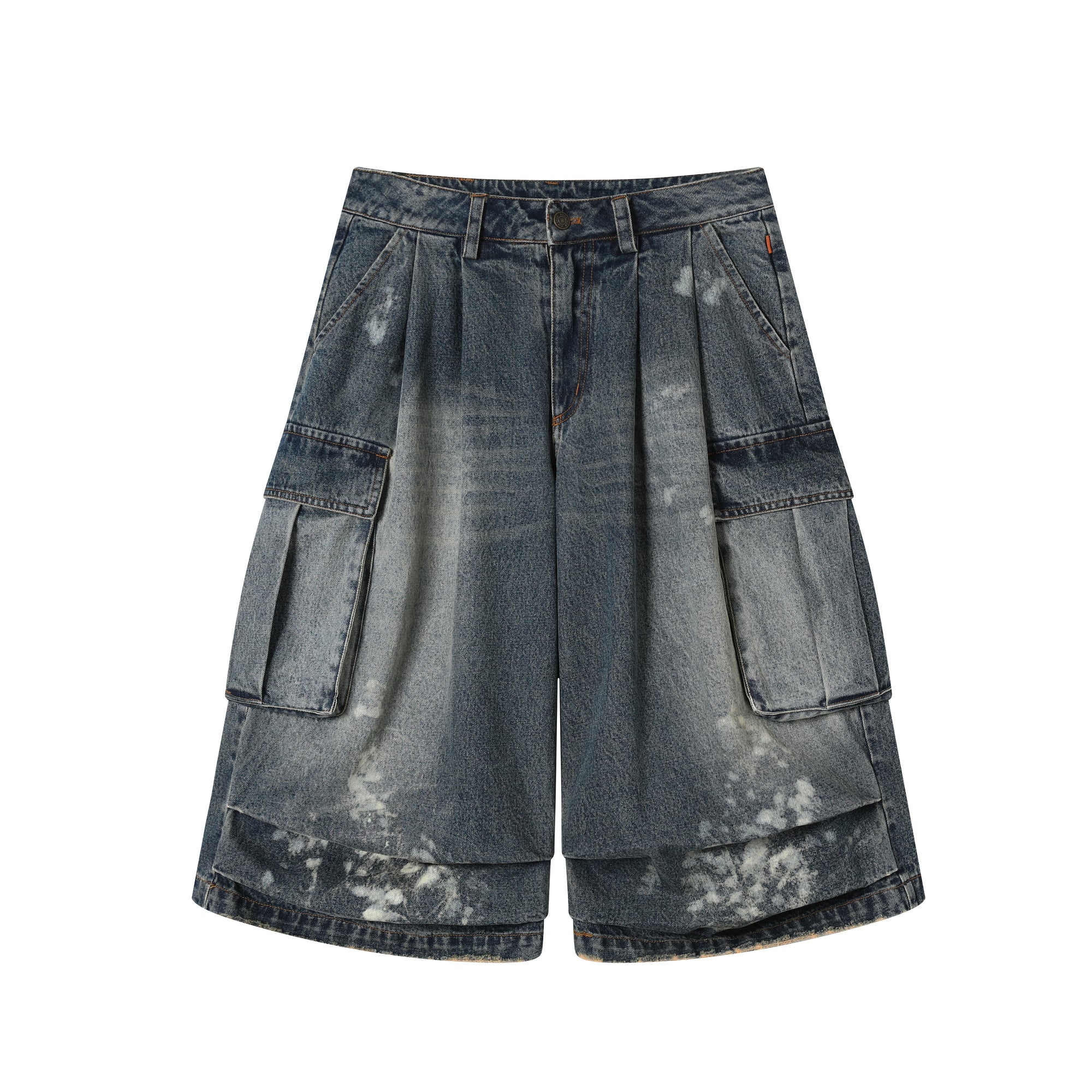 Distressed White Washed Utility Capri Jeans