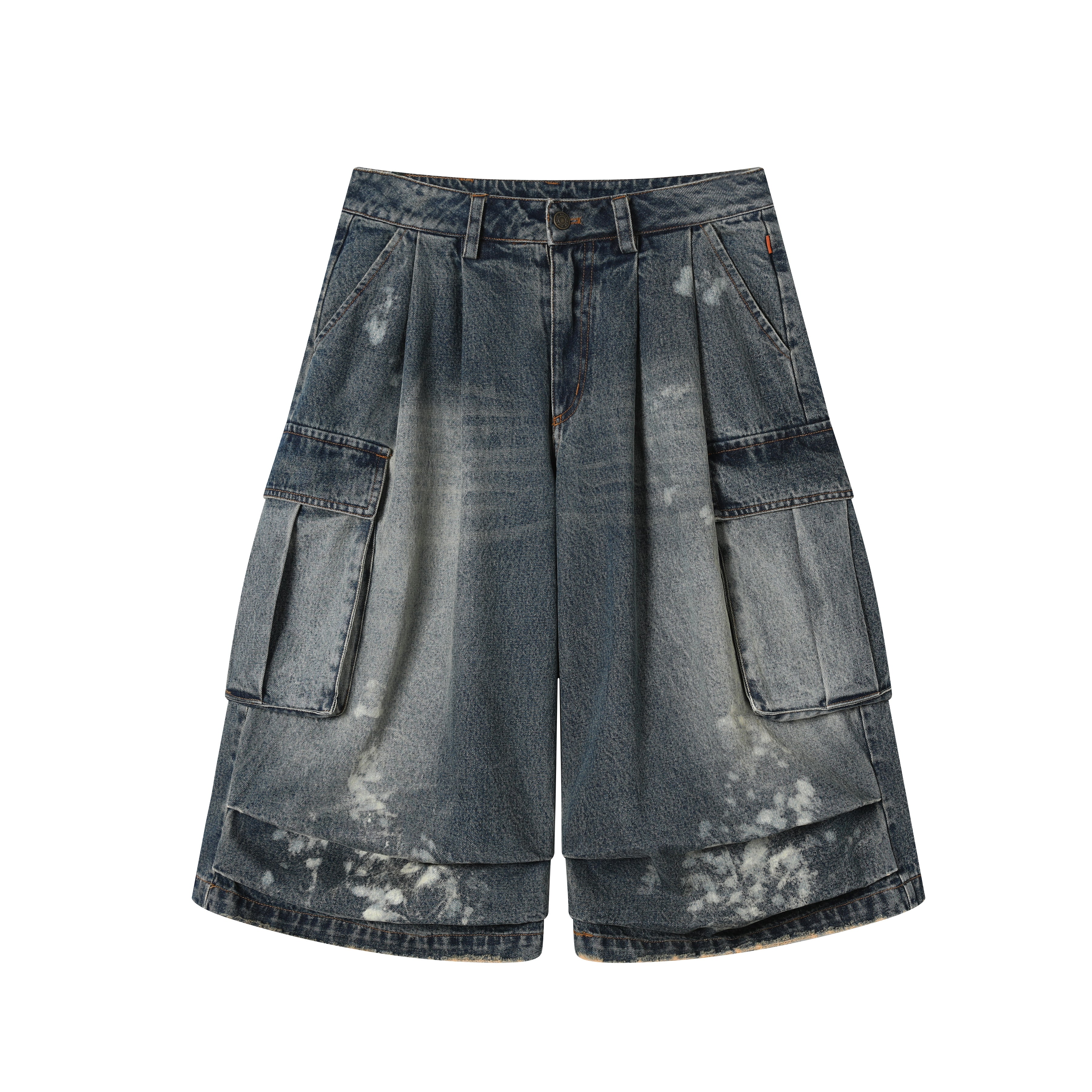 Distressed White Washed Utility Capri Jeans
